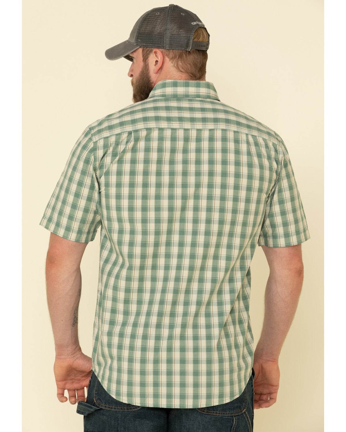 Carhartt Men's Green Essential Plaid Button Down Short Sleeve Work