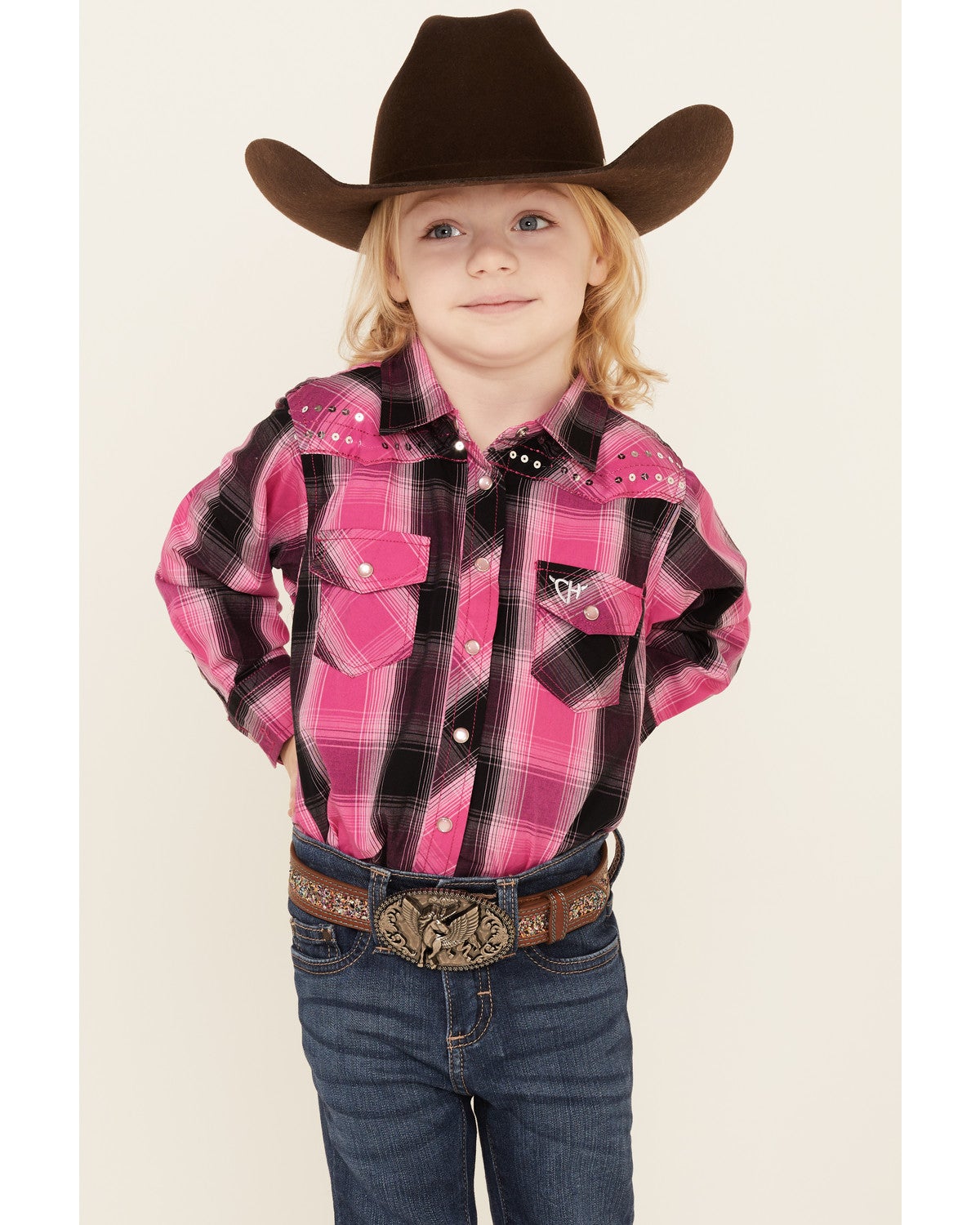 Cowgirl Hardware Toddler Girls' Pink Ombre Plaid Long Sleeve Snap