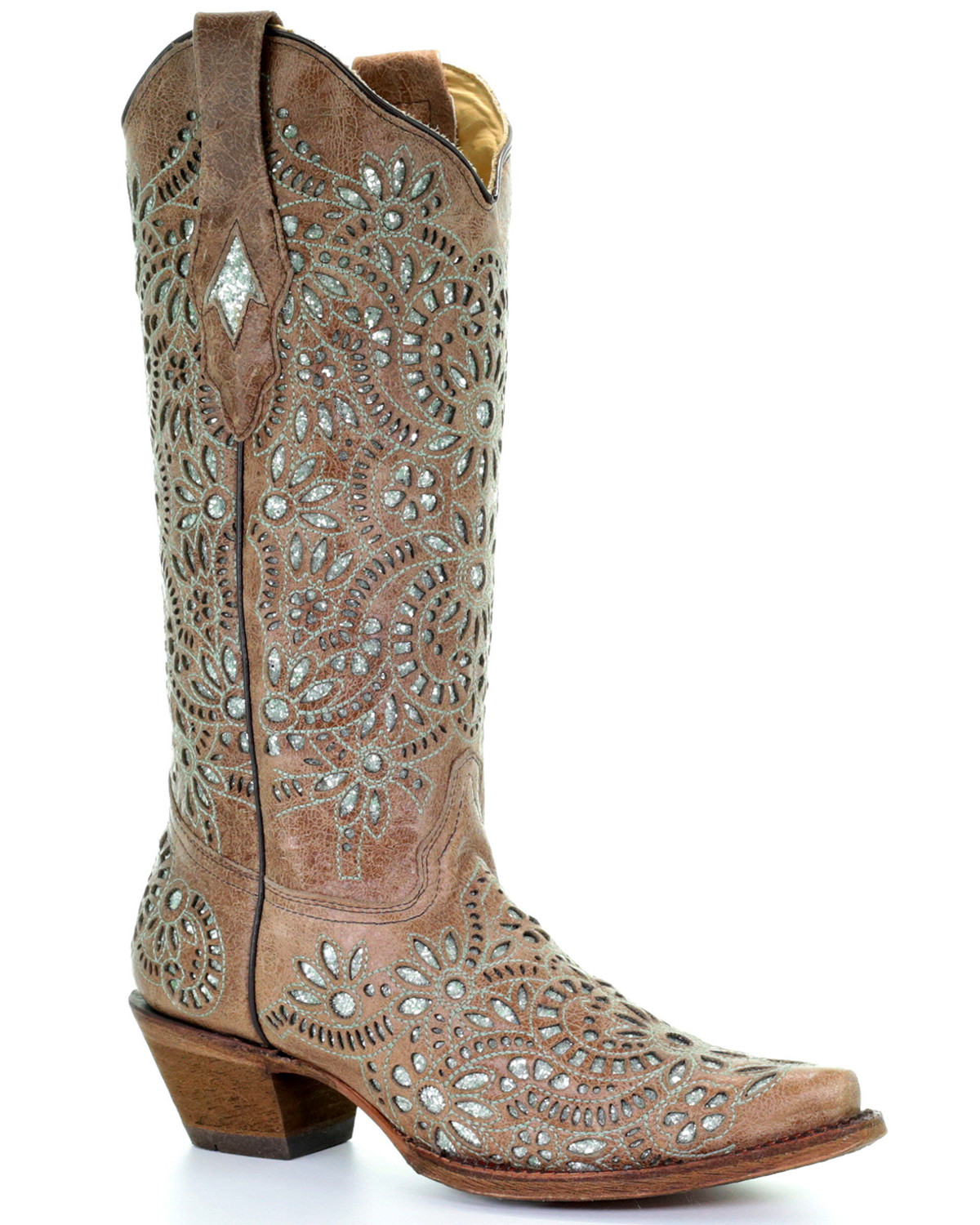 Corral Women's Glitter Inlay and Embroidered Cowgirl Boot - Snip Toe ...