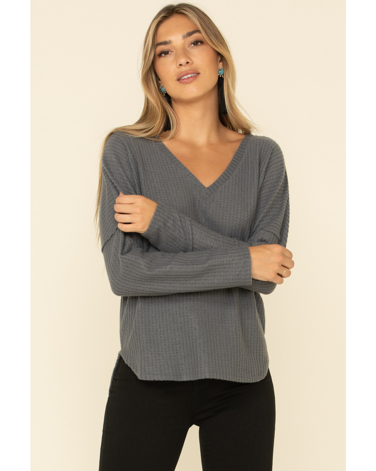 HYFVE Women's Waffle Knit VNeck Long Sleeve Top Sheplers