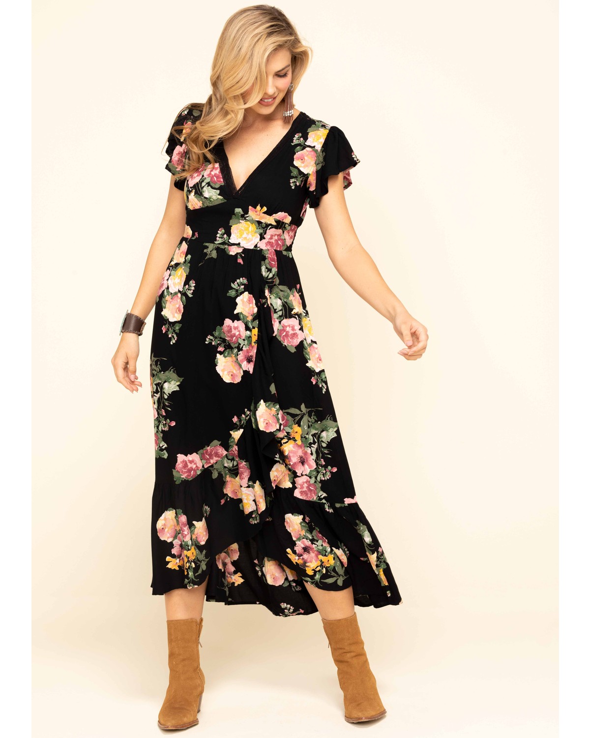 band of gypsies black floral dress