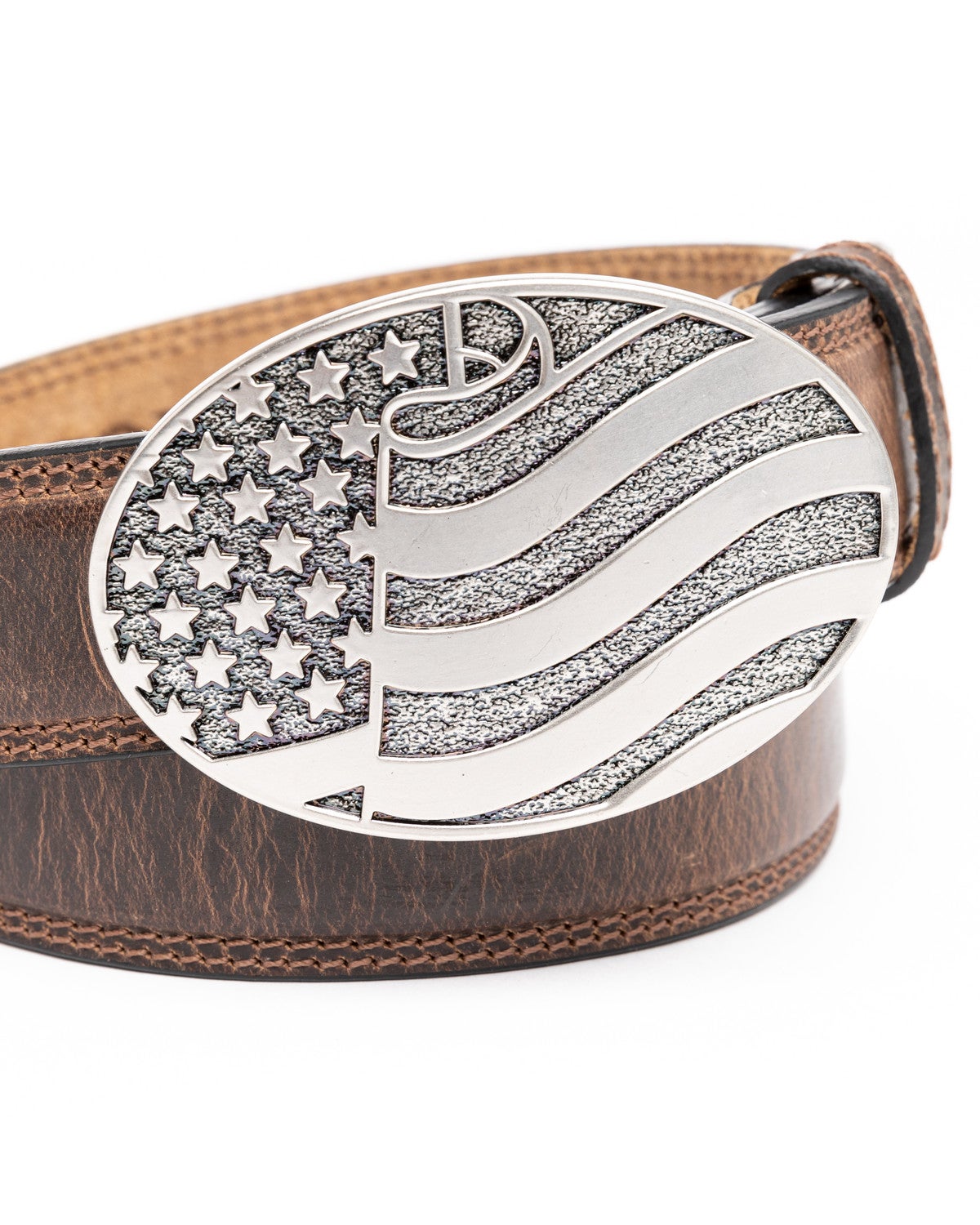 Cody James Men's Brown American Flag Oval Western Buckle Belt Sheplers