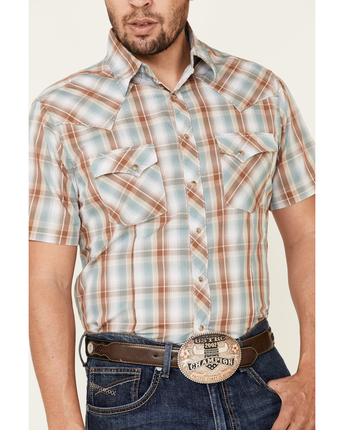 Wrangler Men's Brown Large Plaid Short Sleeve Fashion Snap Western ...