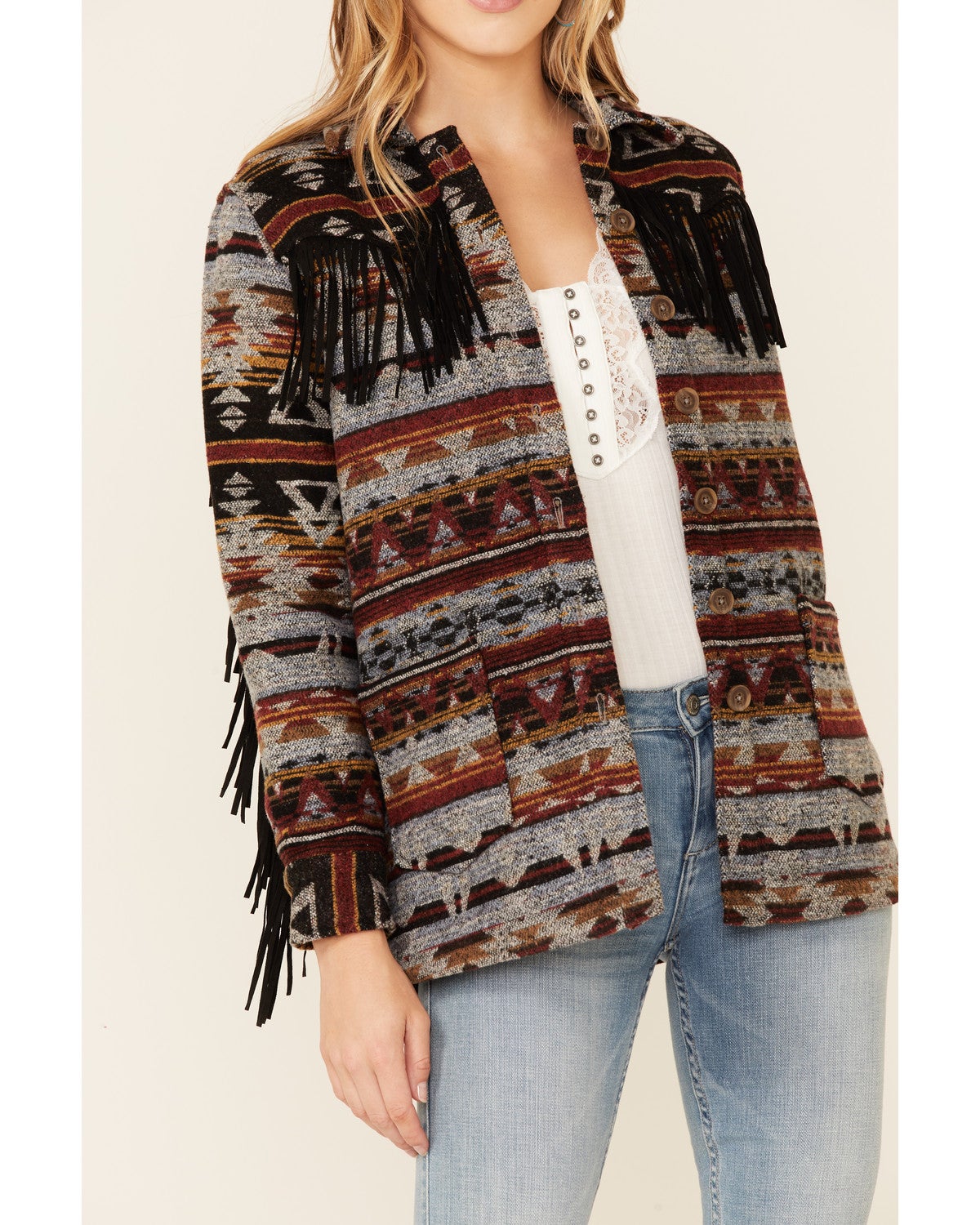 Idyllwind Women's Aztec Print Fringe Blanket Jacket | Sheplers