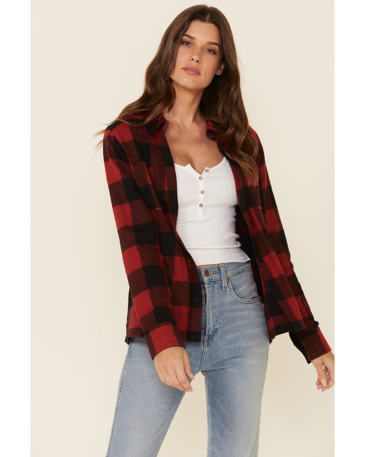 Women's red buffalo plaid flannel shirt clearance