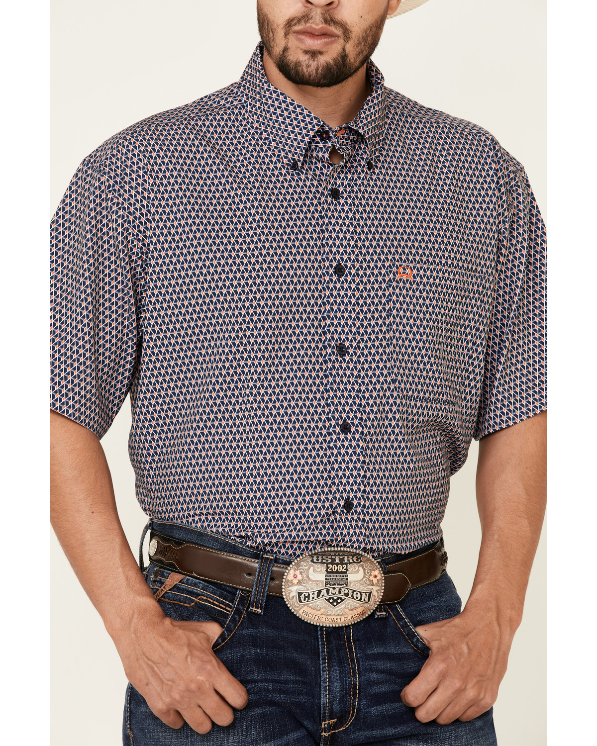 Cinch Men's ArenaFlex Blue Navy Geo Print Short Sleeve Western Shirt ...