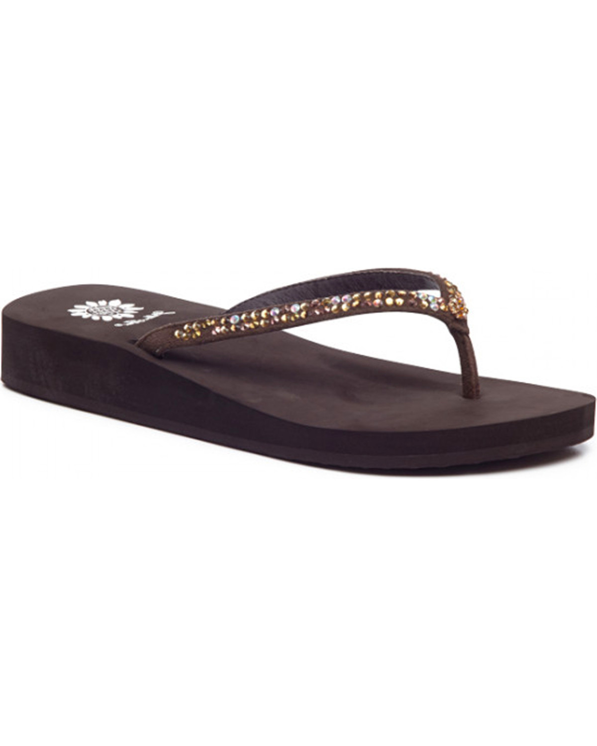yellow box jeweled flip flops