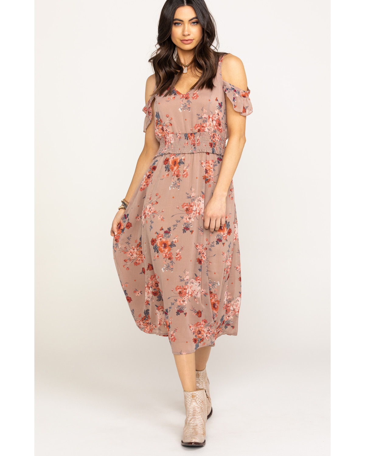 cold shoulder midi dress floral