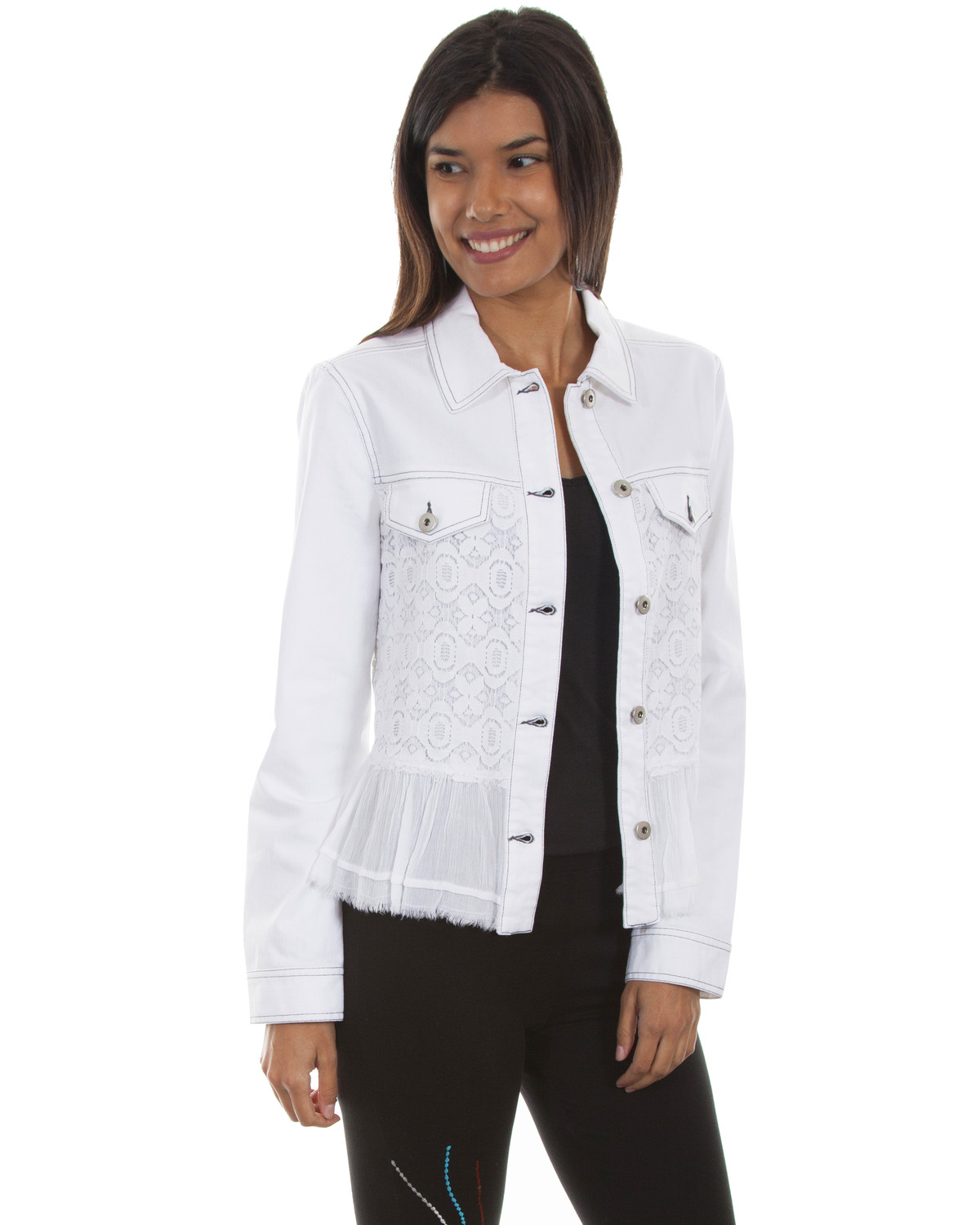 Ruffle denim jacket womens Outlet