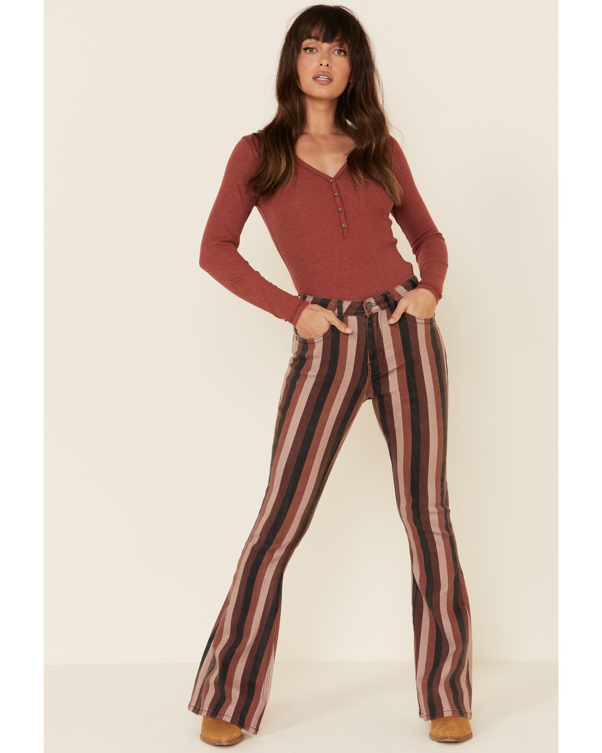 striped flare jeans