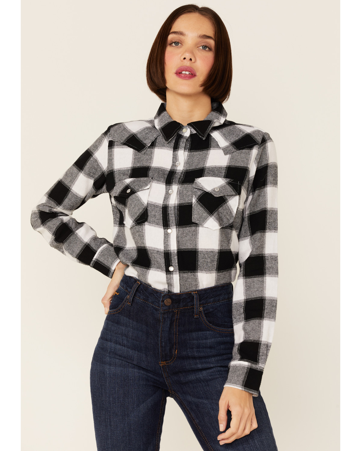 Black and white plaid women's shirt Clearance