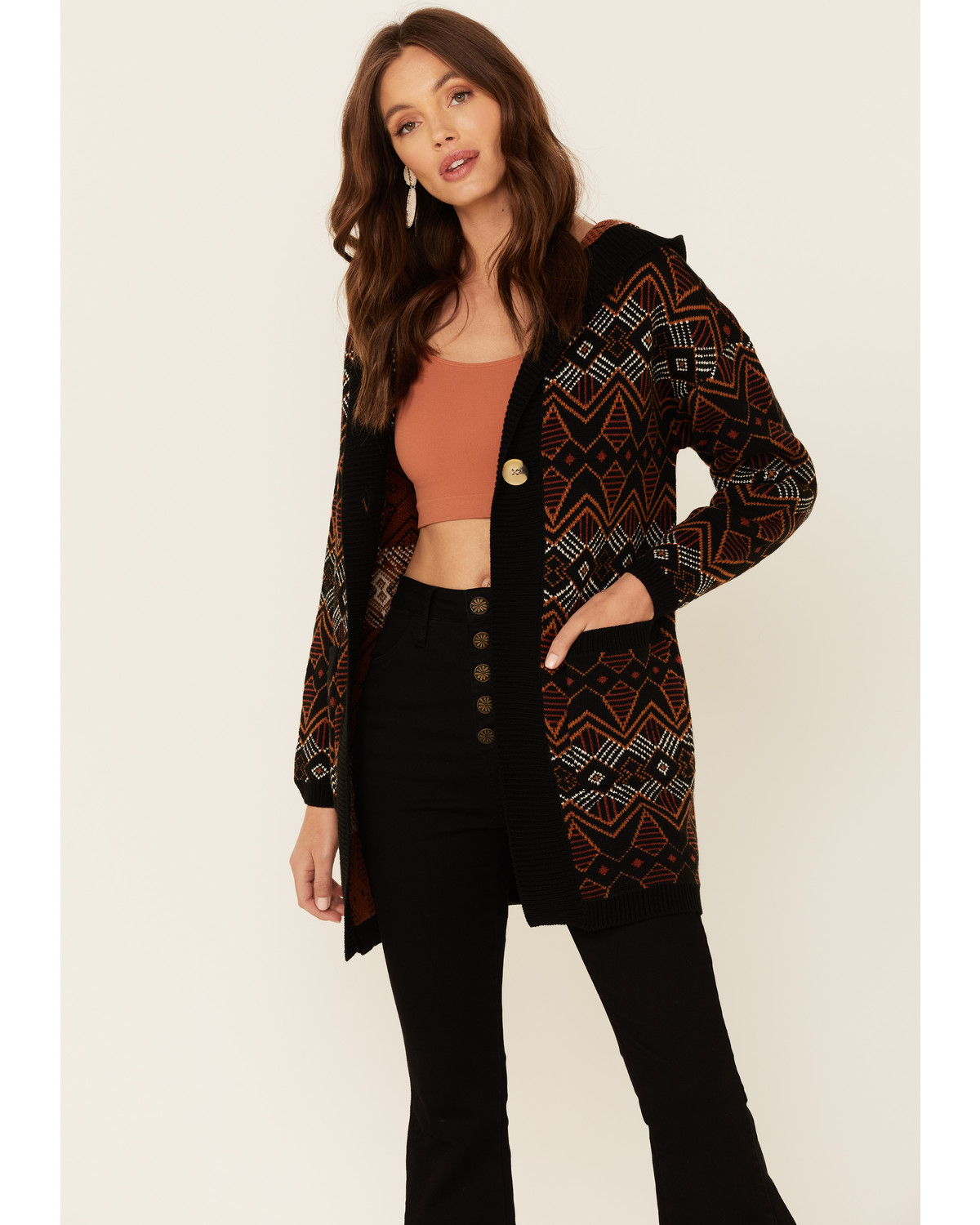 Button down hooded cardigan clearance