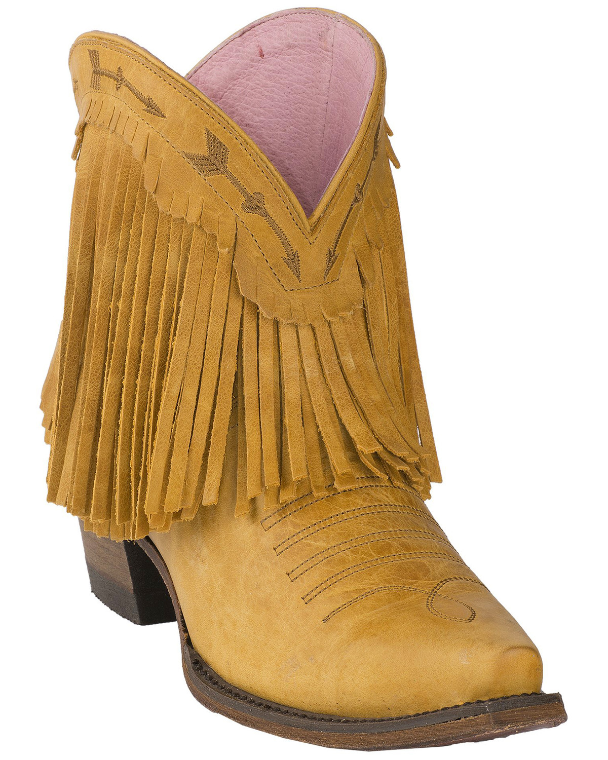 mustard fringe booties