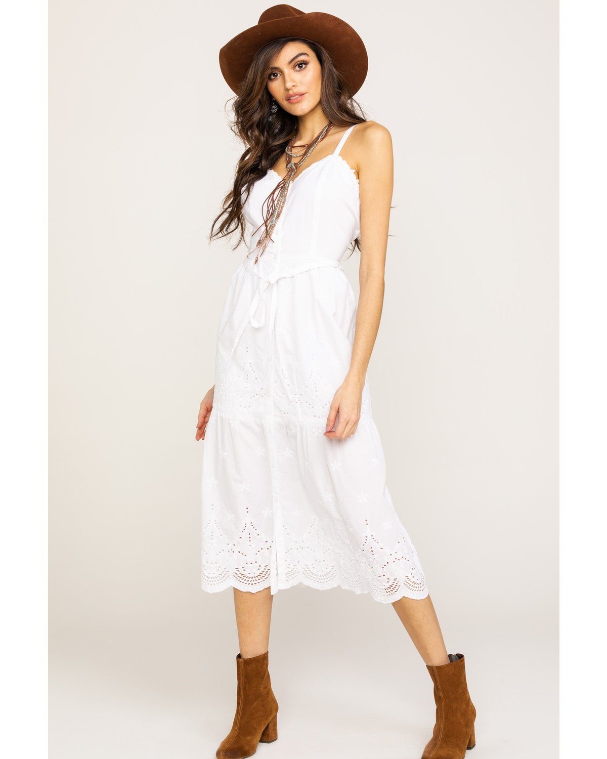 white eyelet midi dress