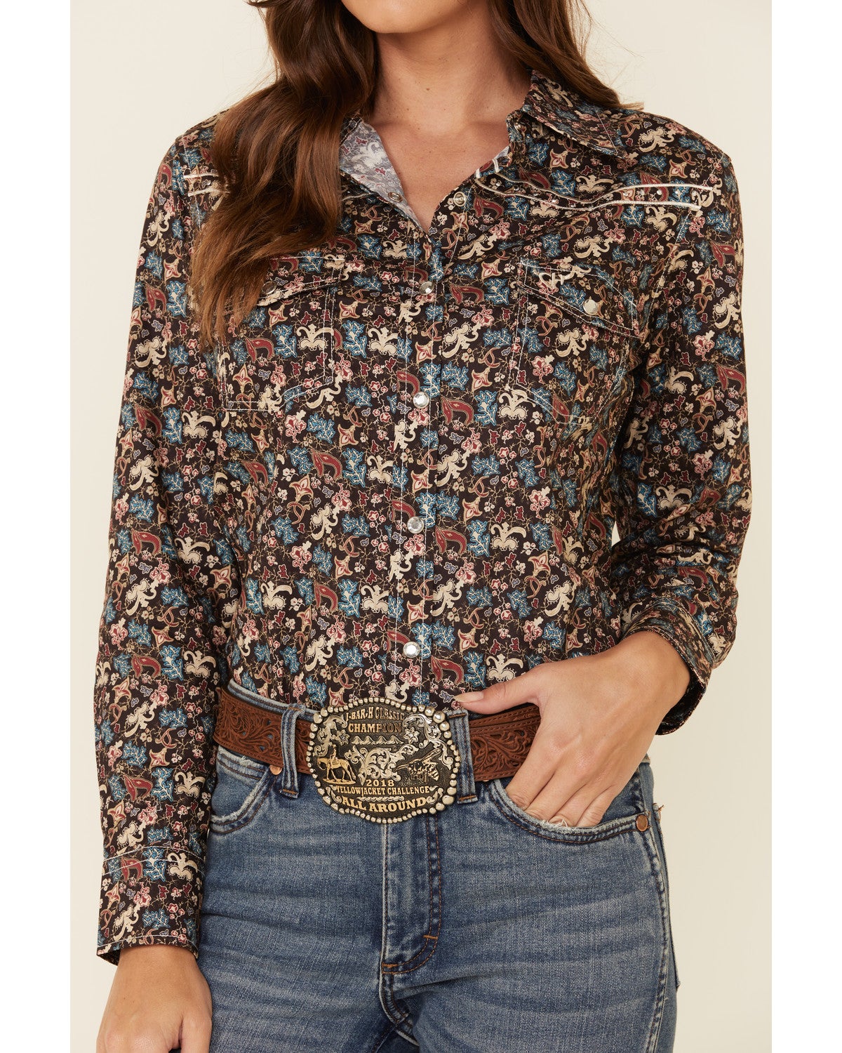 Cowgirl Hardware Women's Brown Floral Print Long Sleeve Western Shirt Sheplers