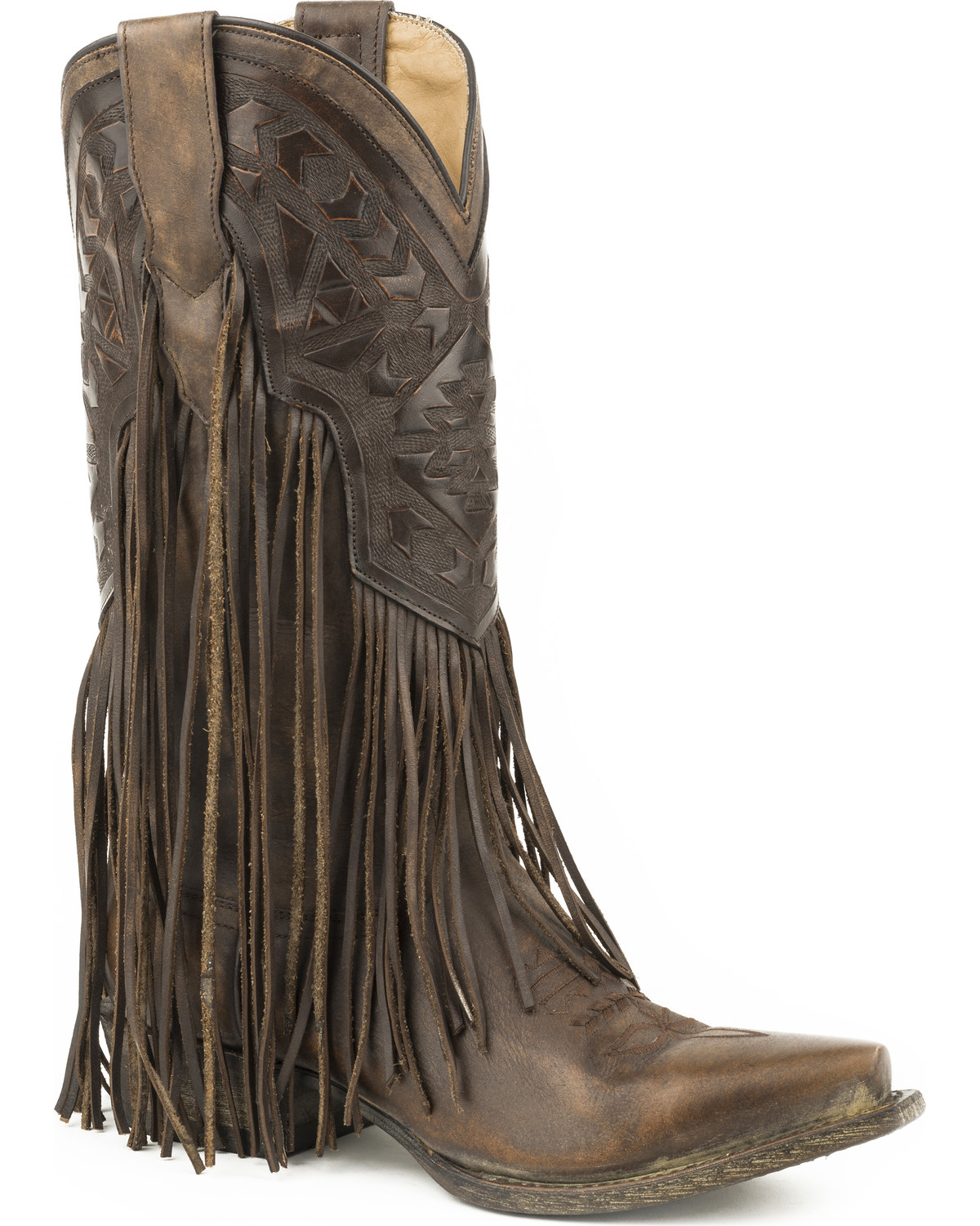 Brown Sloane Fringe Boots - Snip Toe 