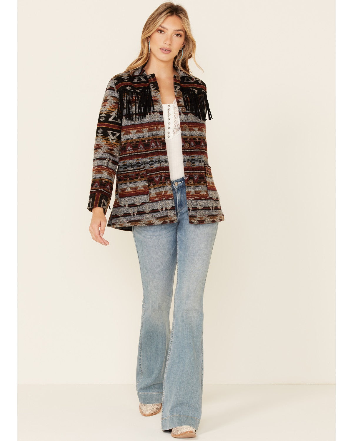 Idyllwind Women's Aztec Print Fringe Blanket Jacket | Sheplers