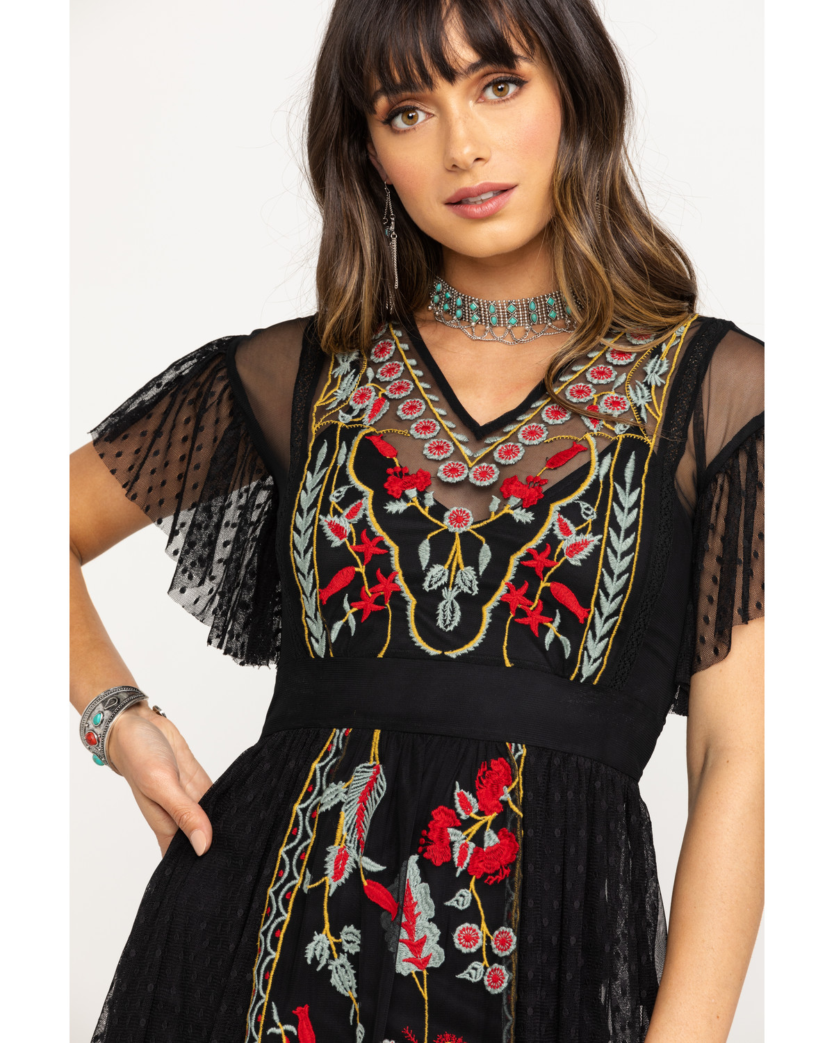 Band of Gypsies Women's Black Puebla Embroidered Dress | Sheplers