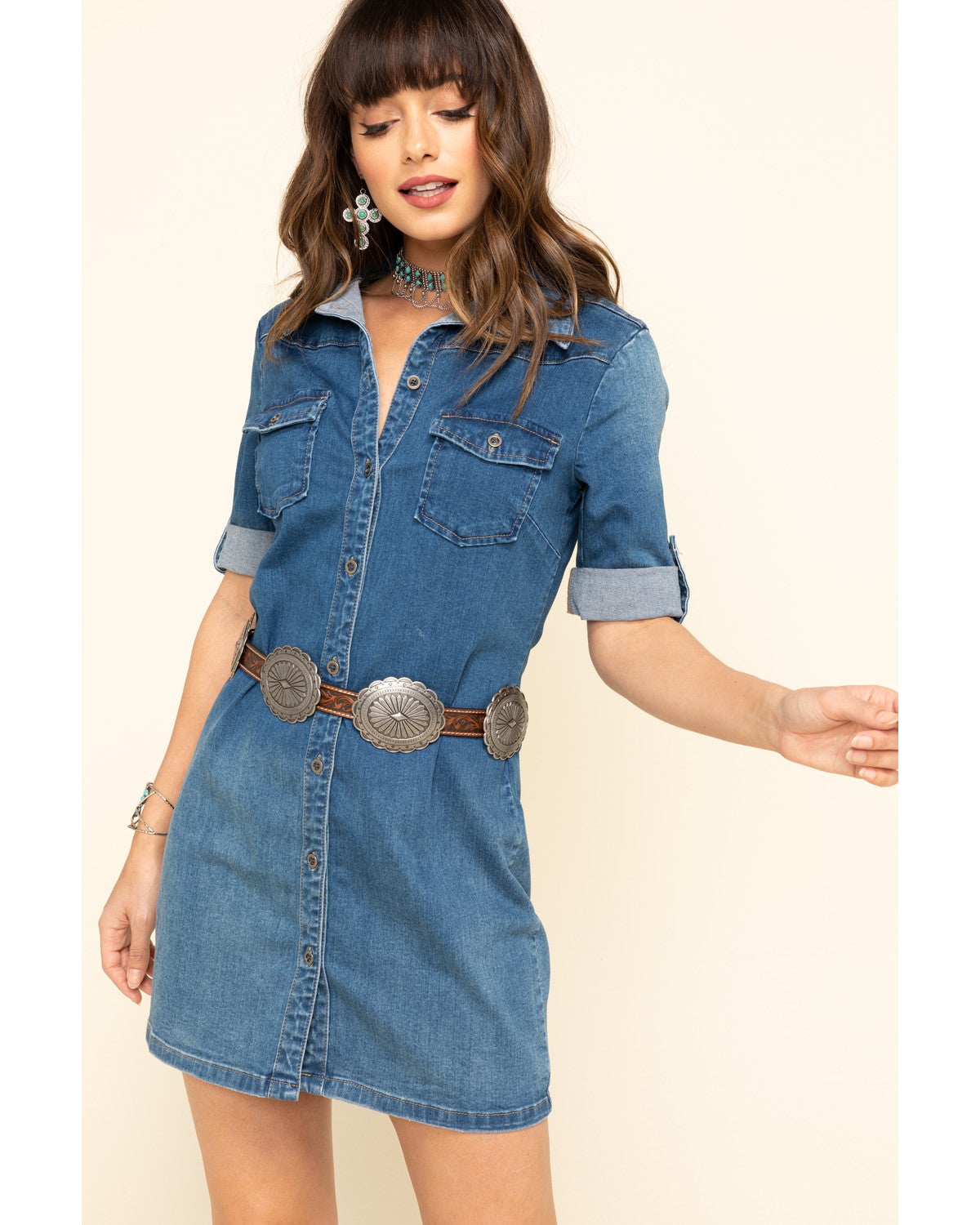 women's short sleeve denim dress