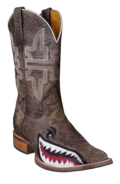 New Tin Haul Western Boots Mens Gnarly Shark Brown 14-020-0007-0002 TA SZ 10 EE 