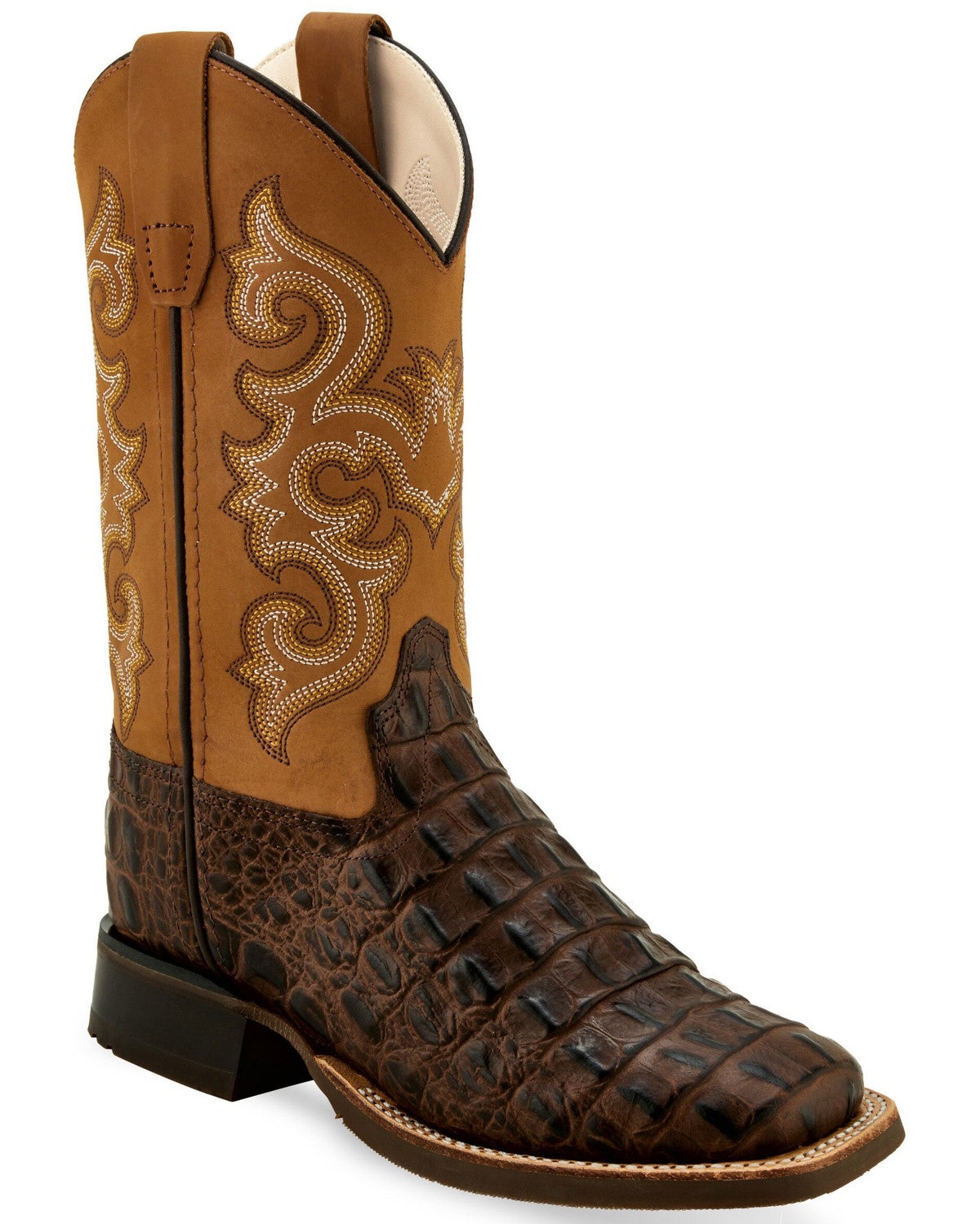 Old West Boys' Faux Gator Western Boots Wide Square Toe Sheplers