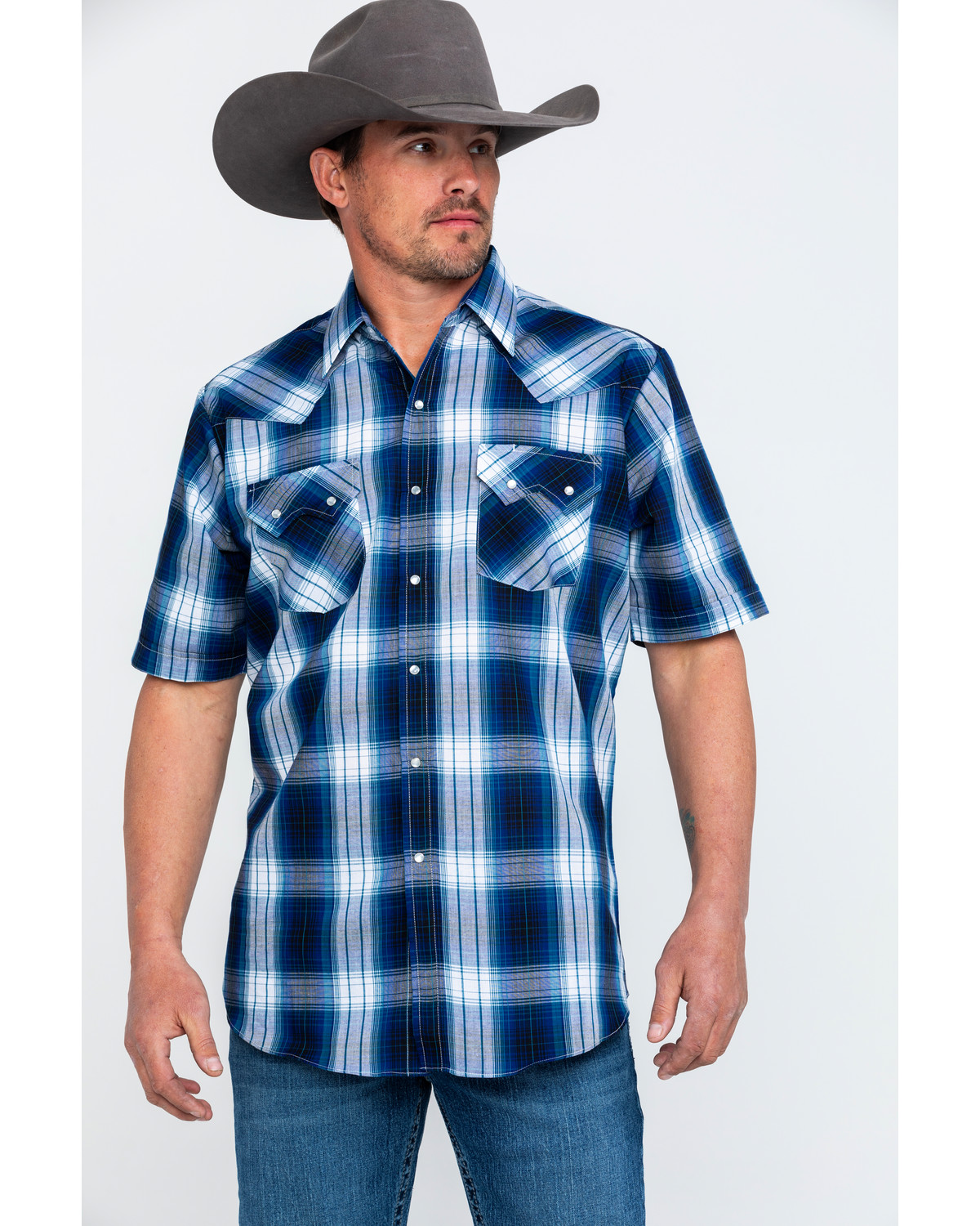 ELY CATTLEMAN Mens Short Sleeve Plaid Western Shirt