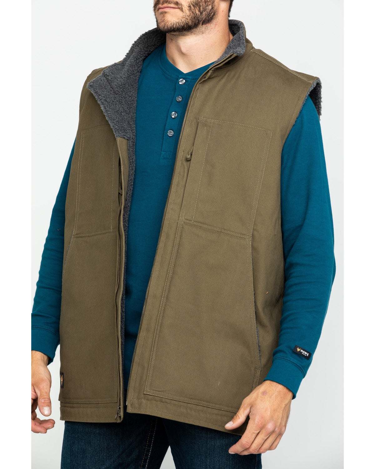 Hawx Men's Olive Canvas Sherpa Lined Work Vest Sheplers