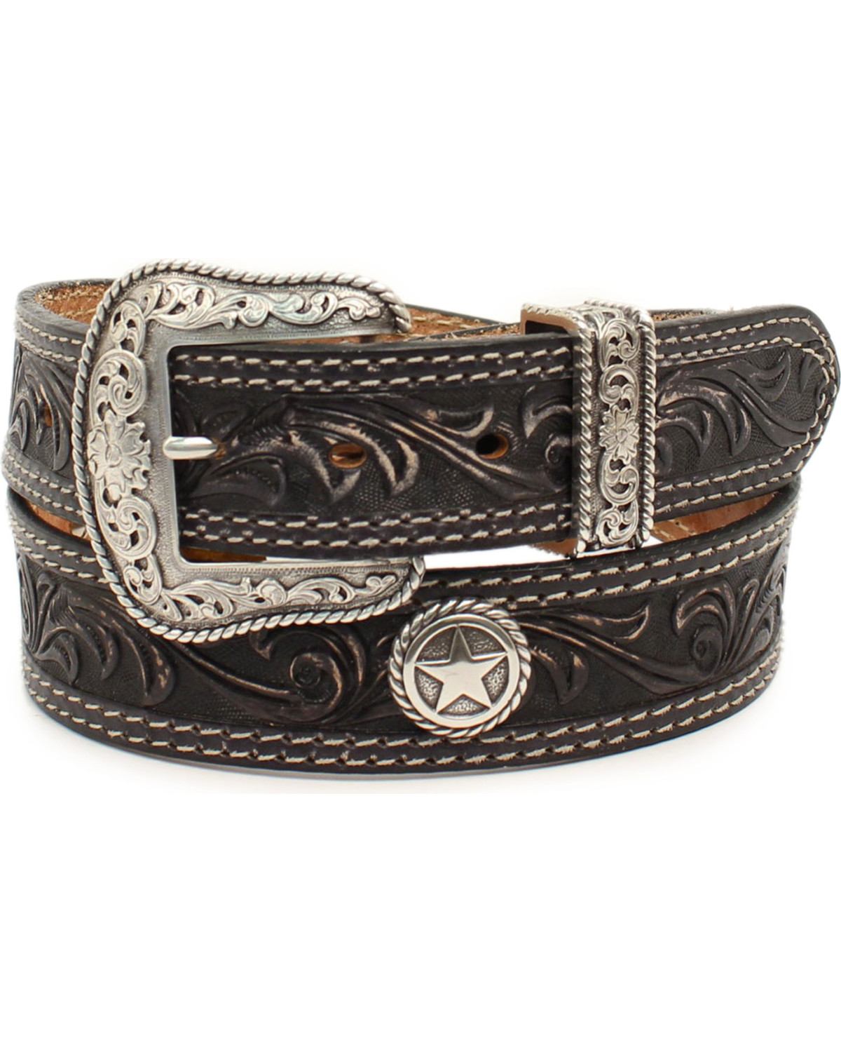 Nocona Men S San Antonio Floral Embossed Star Concho Leather Belt Sheplers