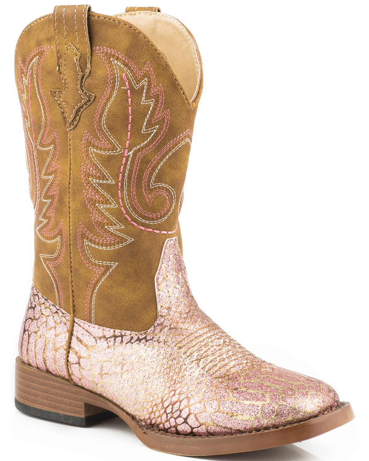 Roper Youth Girls Pink N Gold Glitter Cowgirl Boots