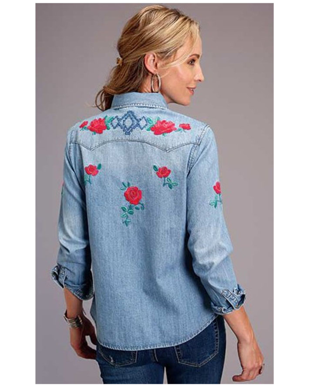 Stetson Women's Dark Denim Embroidered Long Sleeve Snap Western Shirt ...