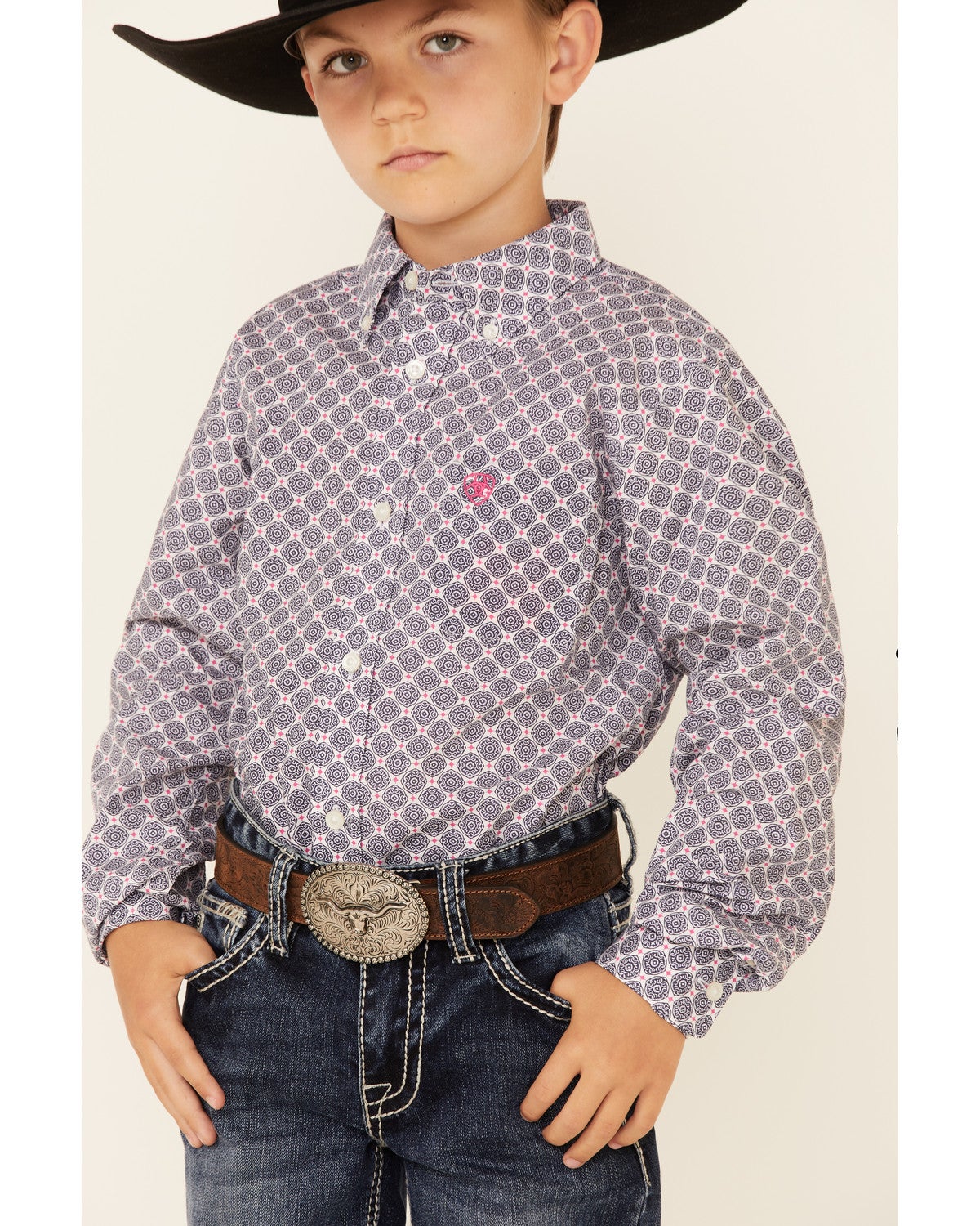 Ariat Boys' Pietro Geo Print Long Sleeve ButtonDown Western Shirt