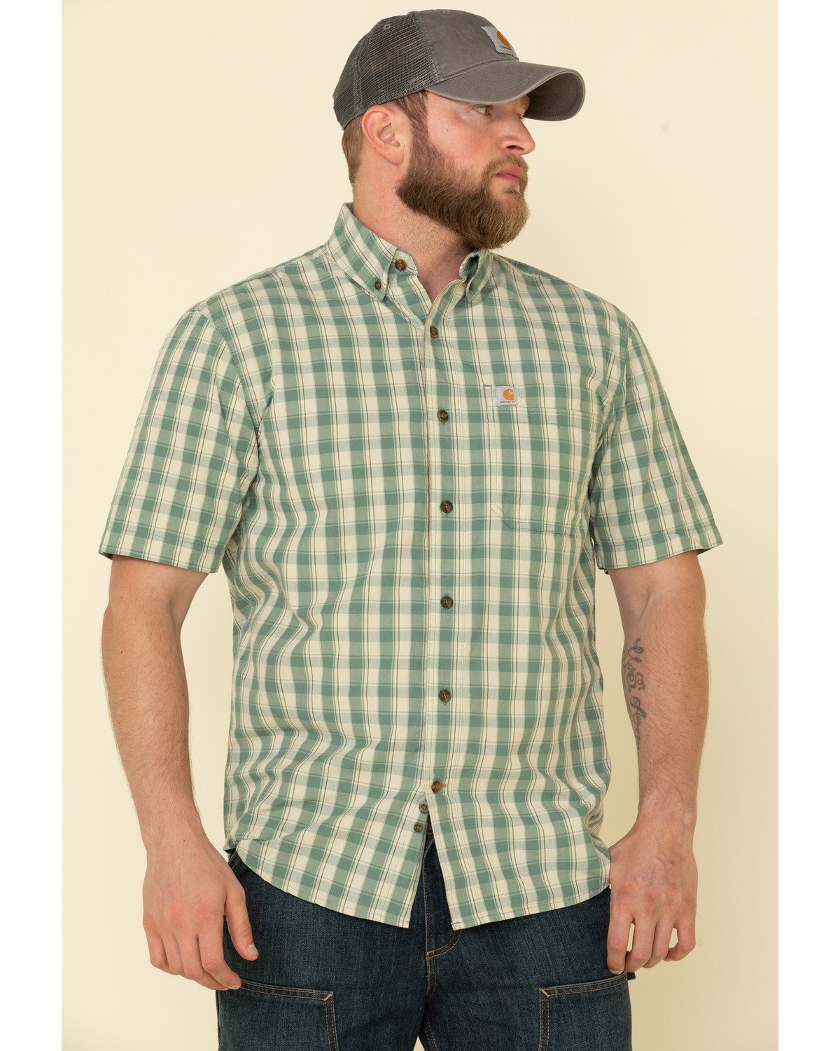 Green plaid button down clearance