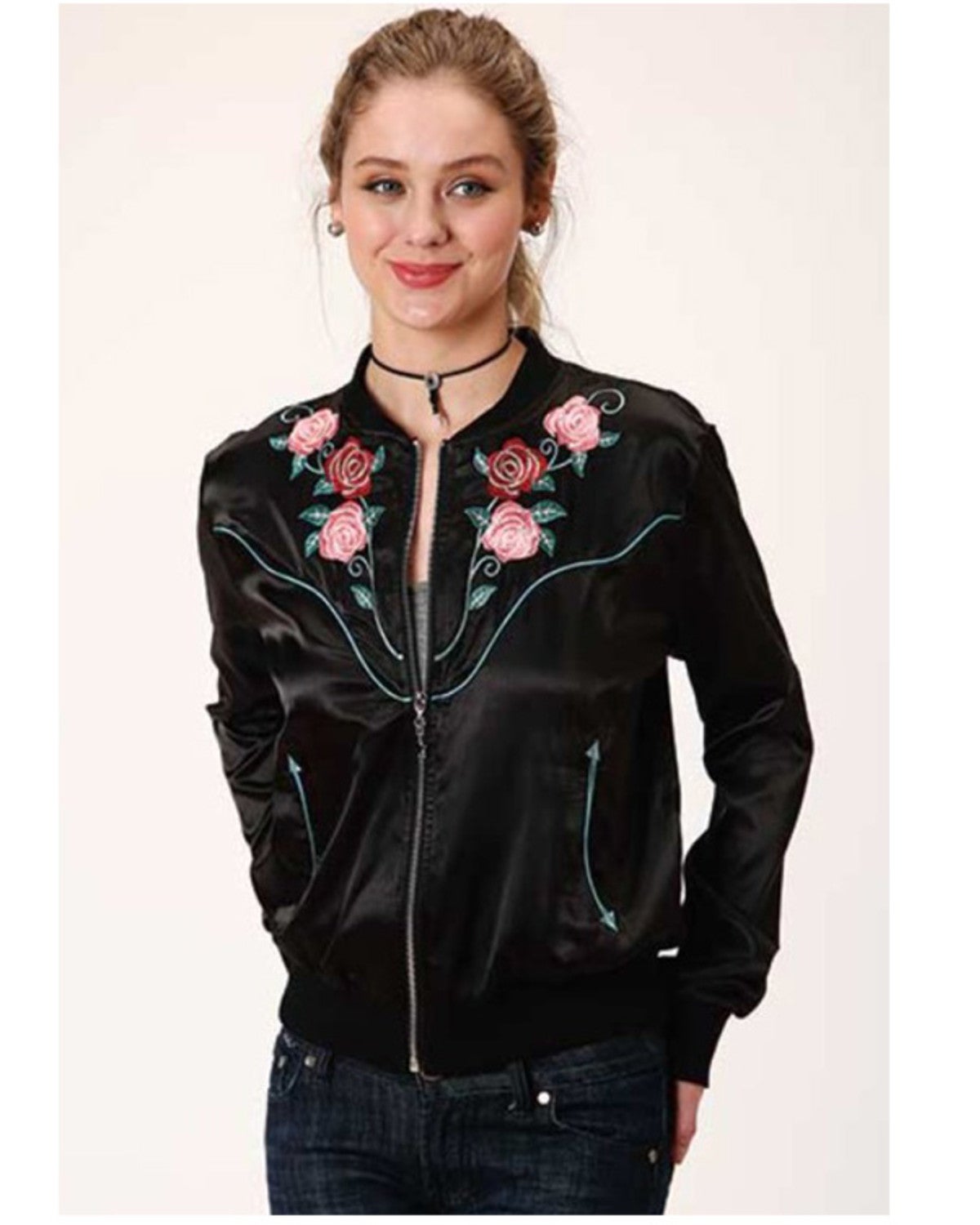 floral embroidery bomber jacket