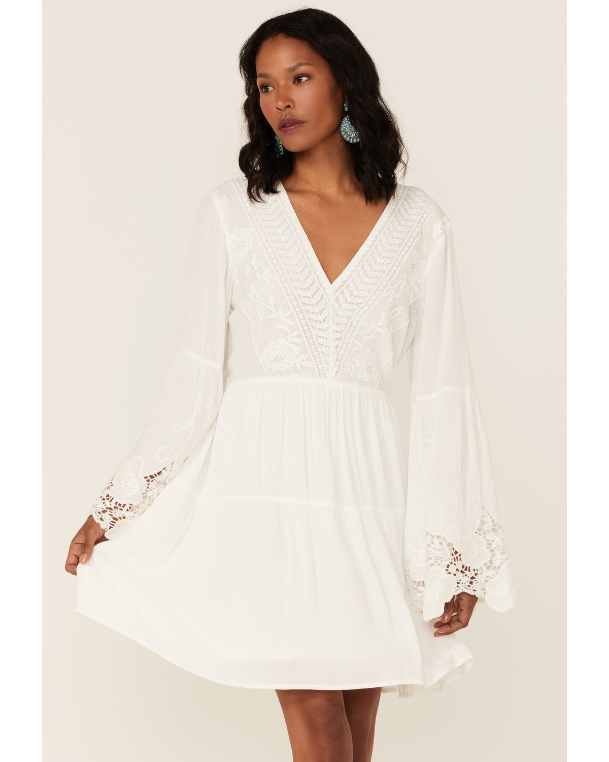 En Crème Women's Ivory Lace Bell Sleeve 
