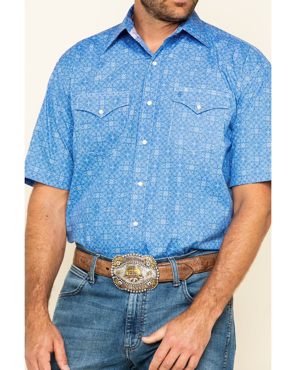 Stetson Men's Blue Filagree Geo Print Short Sleeve Western Shirt Sheplers