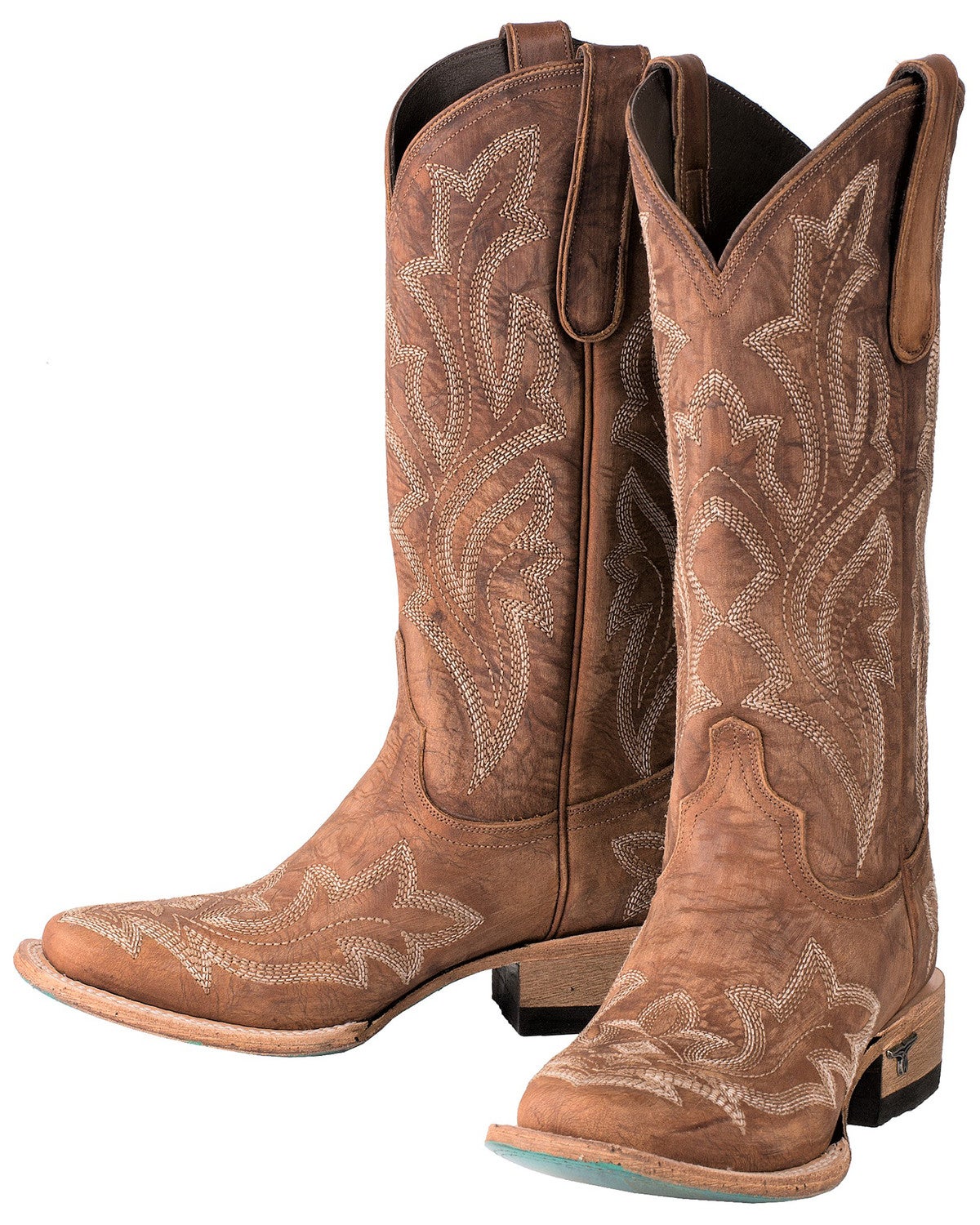 Lane Women's Saratoga Brown Fancy Stitch Cowgirl Boots Square Toe