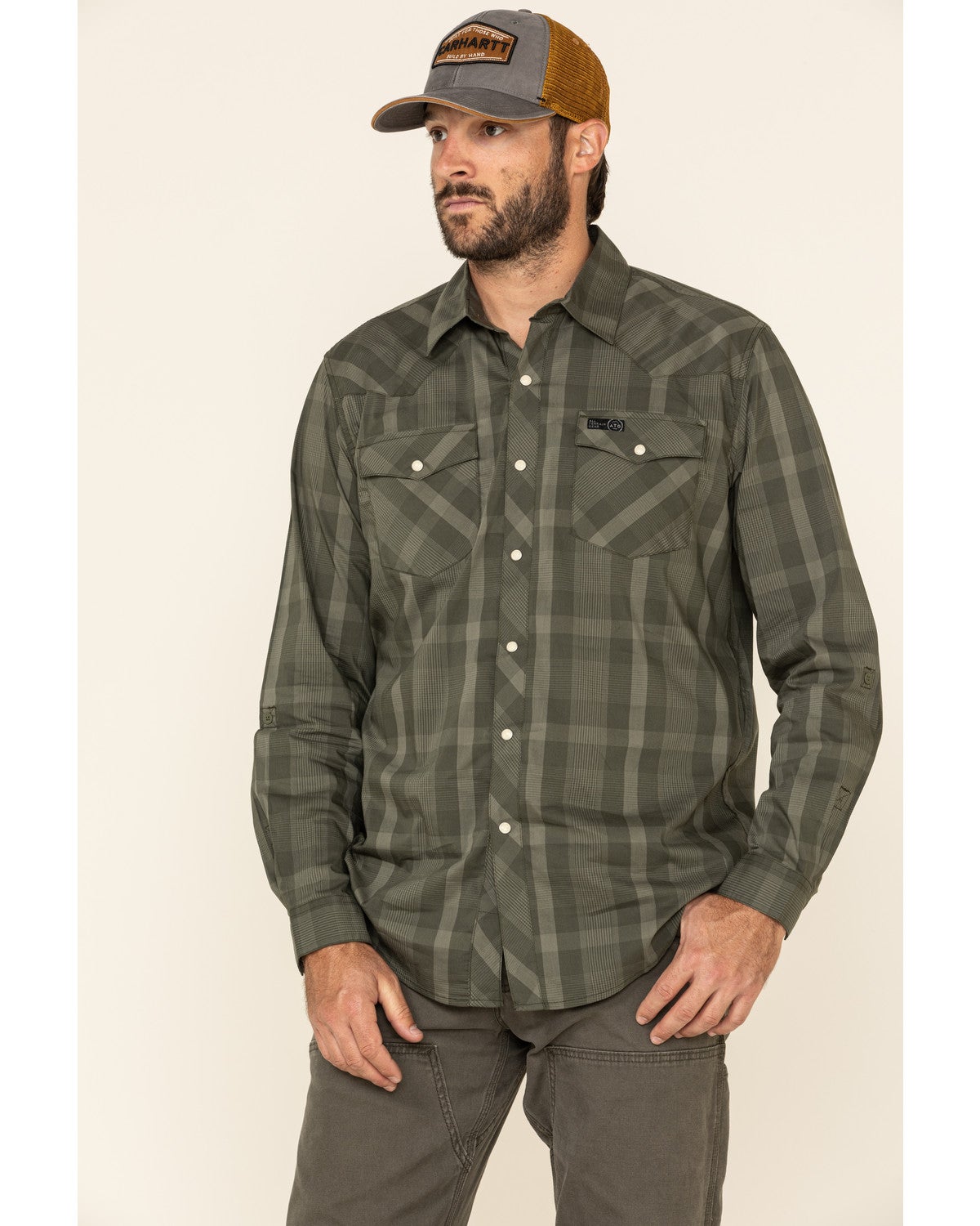 ATG By Wrangler Men's Forest Green Plaid Utility Long Sleeve Western