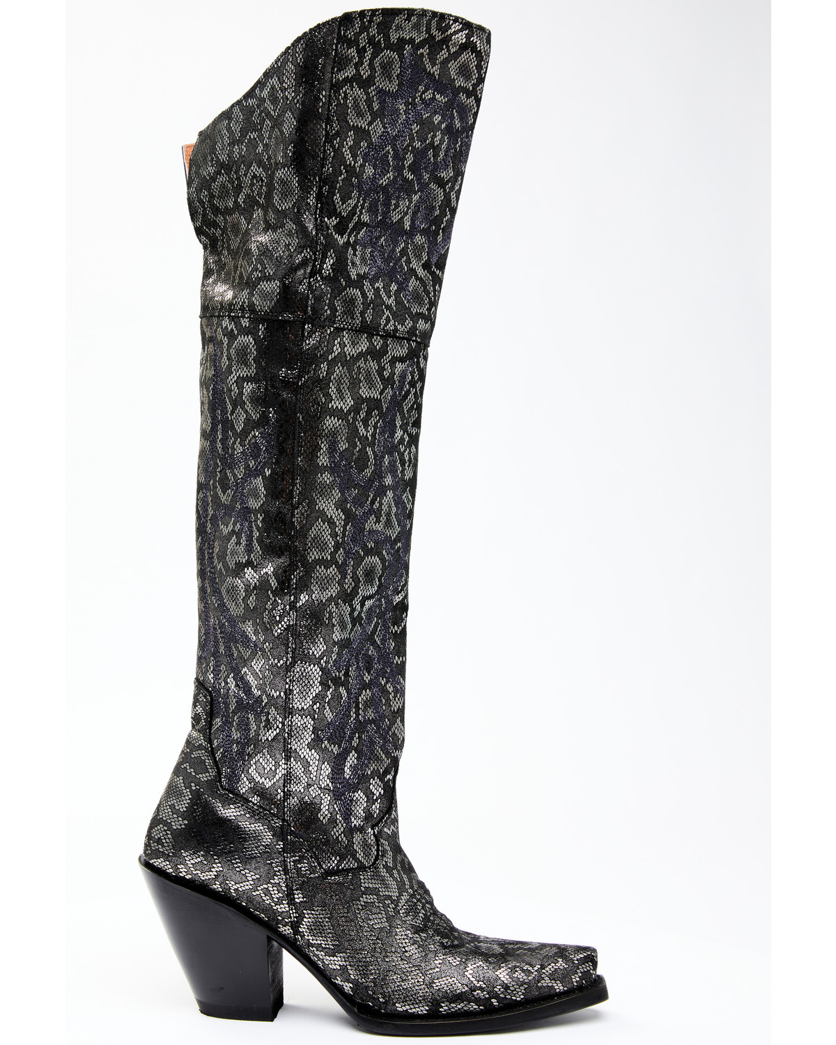 black snake print heeled boots