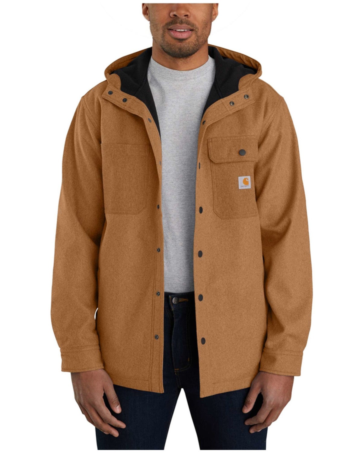 Carhartt Men's Rain Defender Relaxed Fit Heavyweight Hooded Shirt Jacket, Oiled Walnut Heather, XL