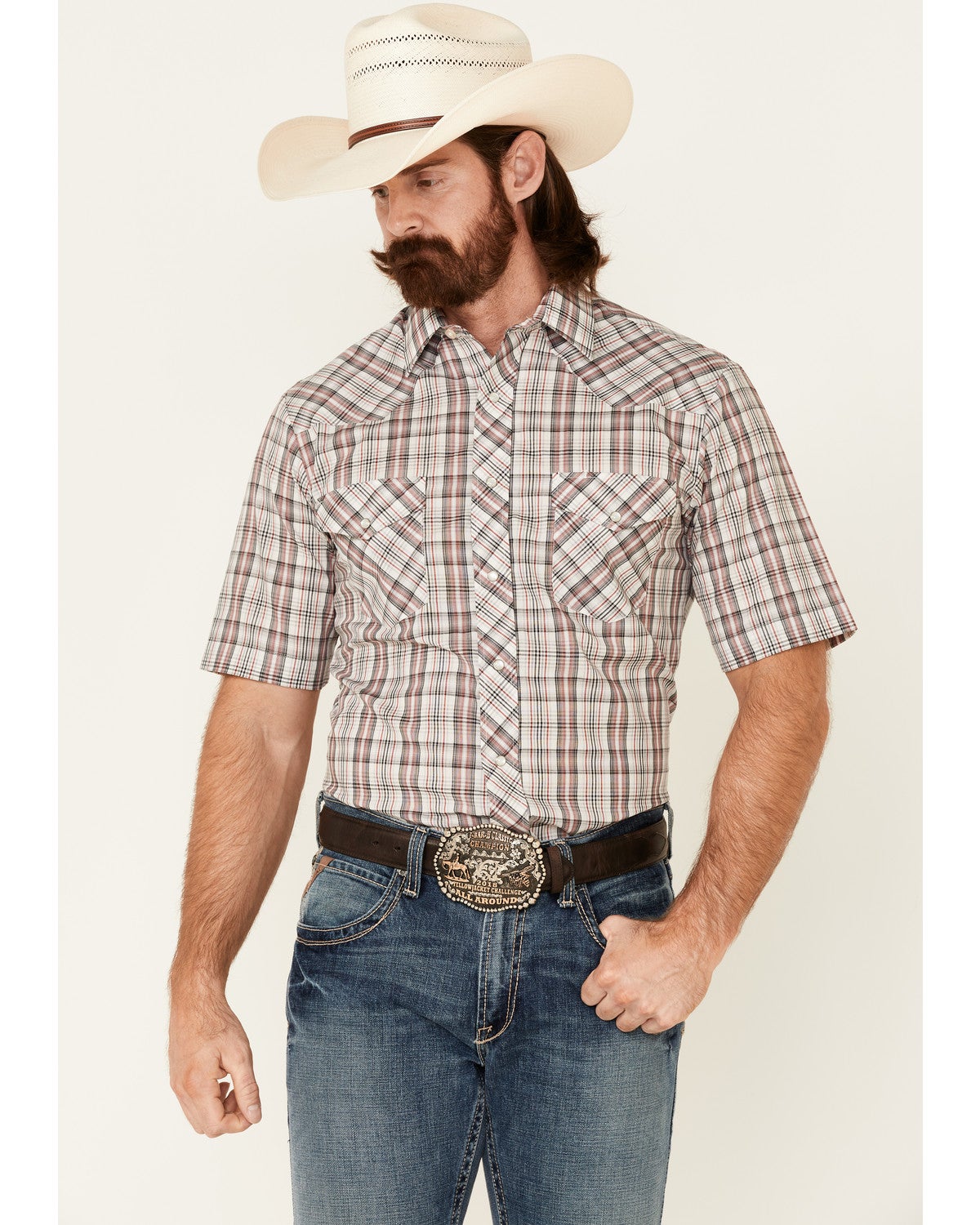 Roper Men's White Classic Small Plaid 