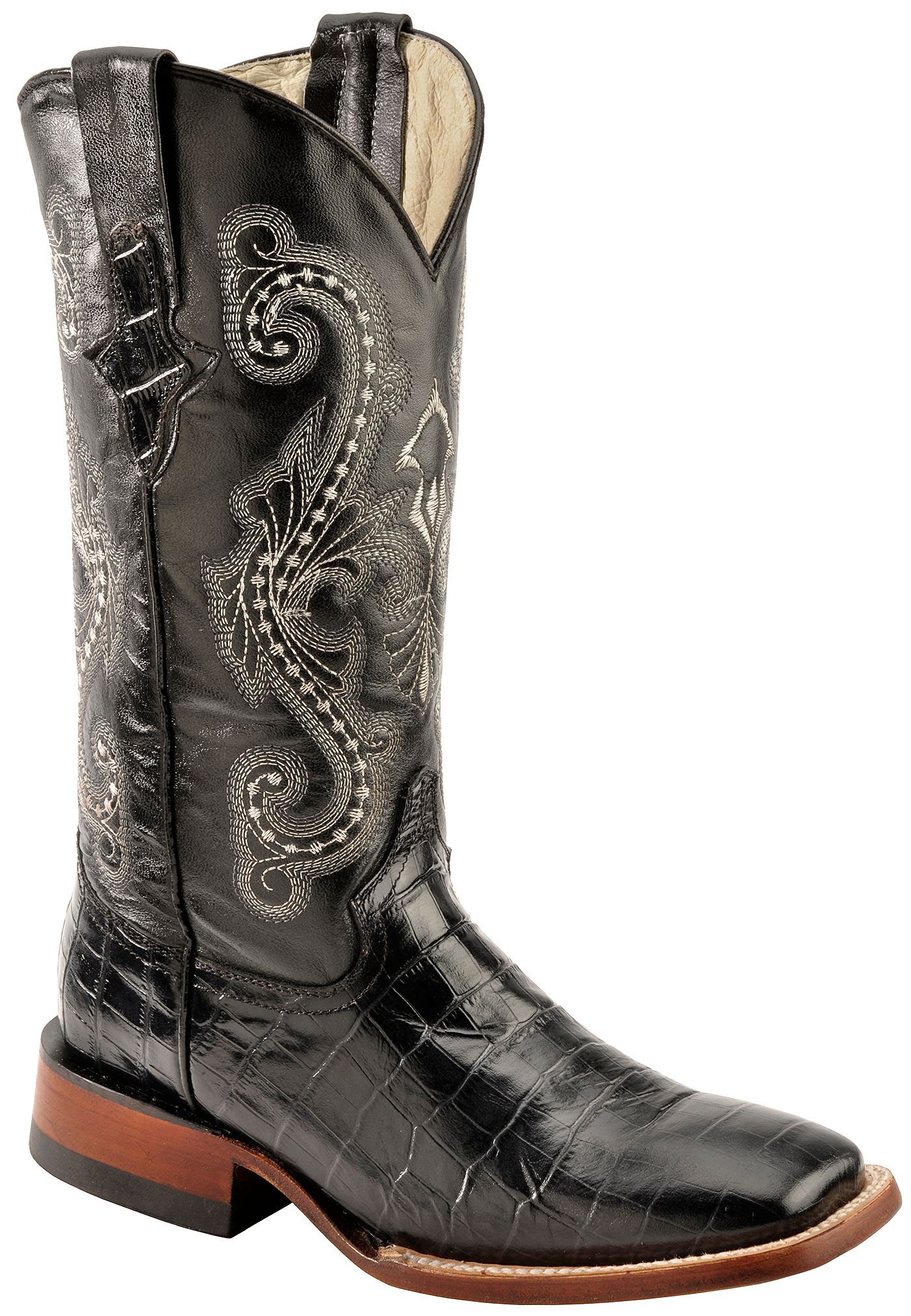 black alligator square toe boots