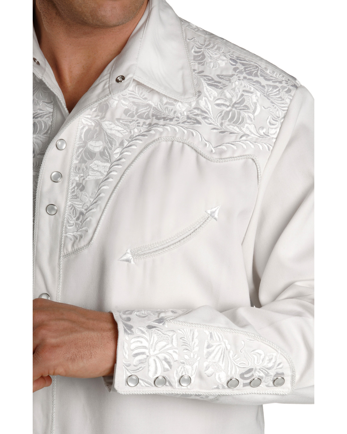 Scully Men's White Embroidered Gunfighter Long Sleeve Western Shirt ...