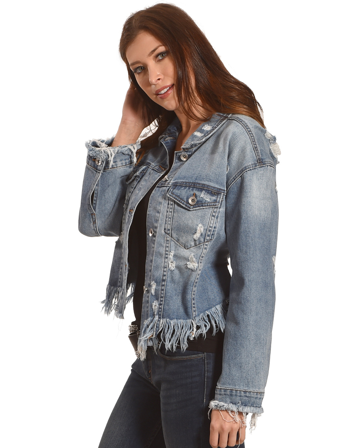Cropped Frayed Hem Denim Jacket | Sheplers