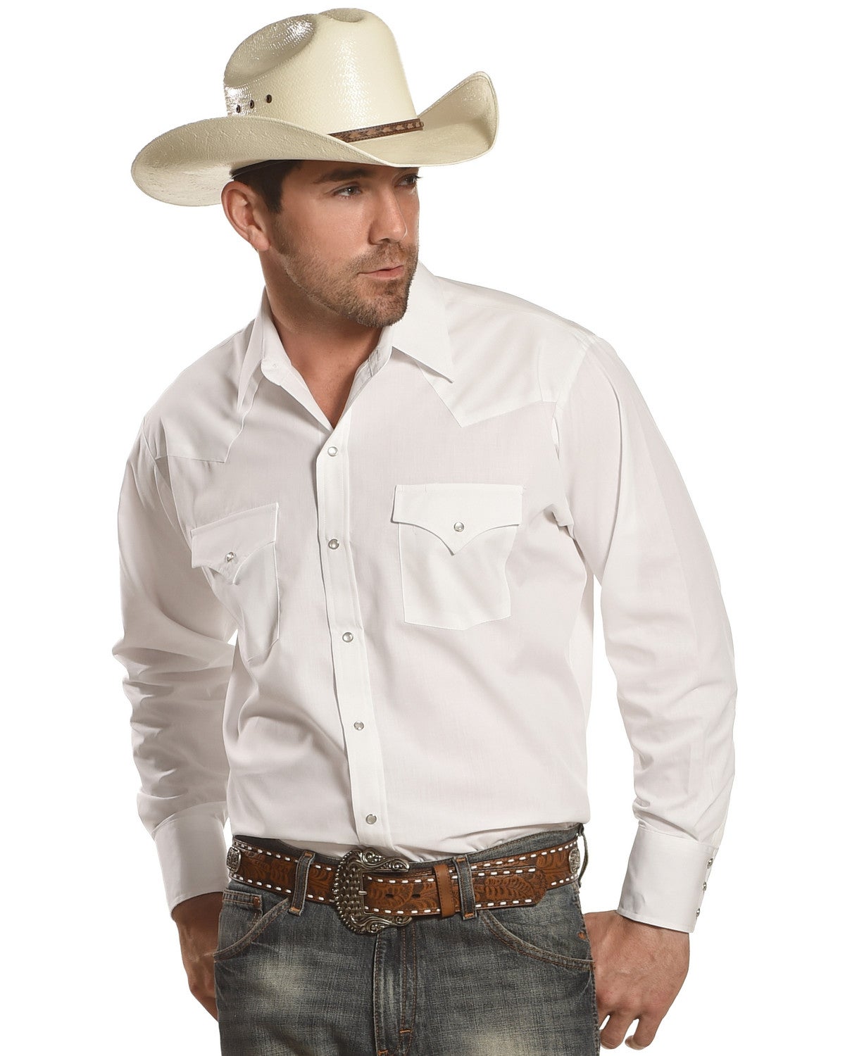 Ely Cattleman Men's Solid White Long Sleeve Western Shirt Big & Tall