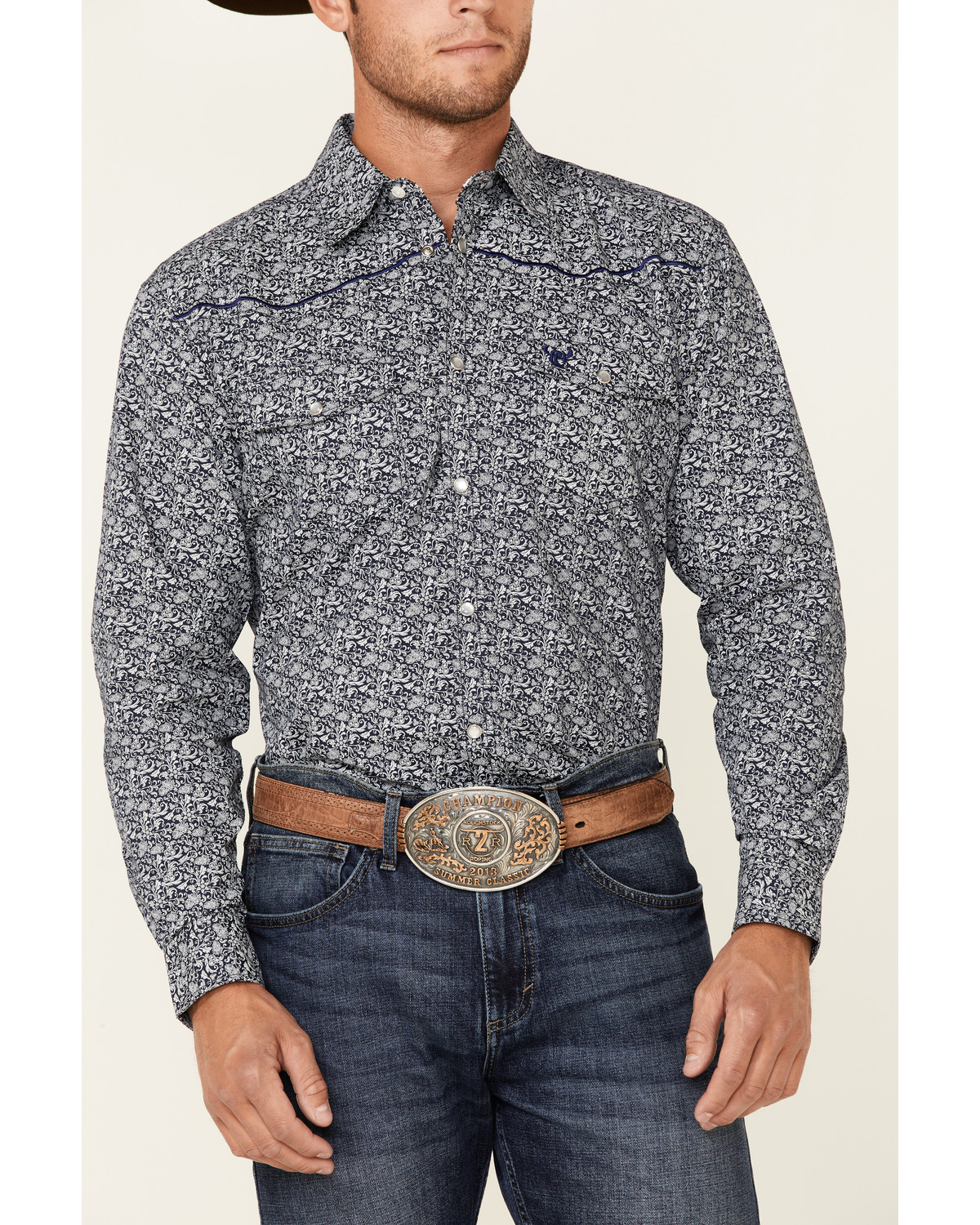 Cowboy Hardware Men's Blue Paisley Print Long Sleeve Snap Western Shirt ...