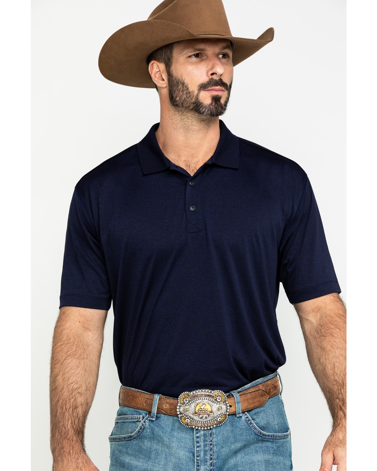 polo shirt and hat