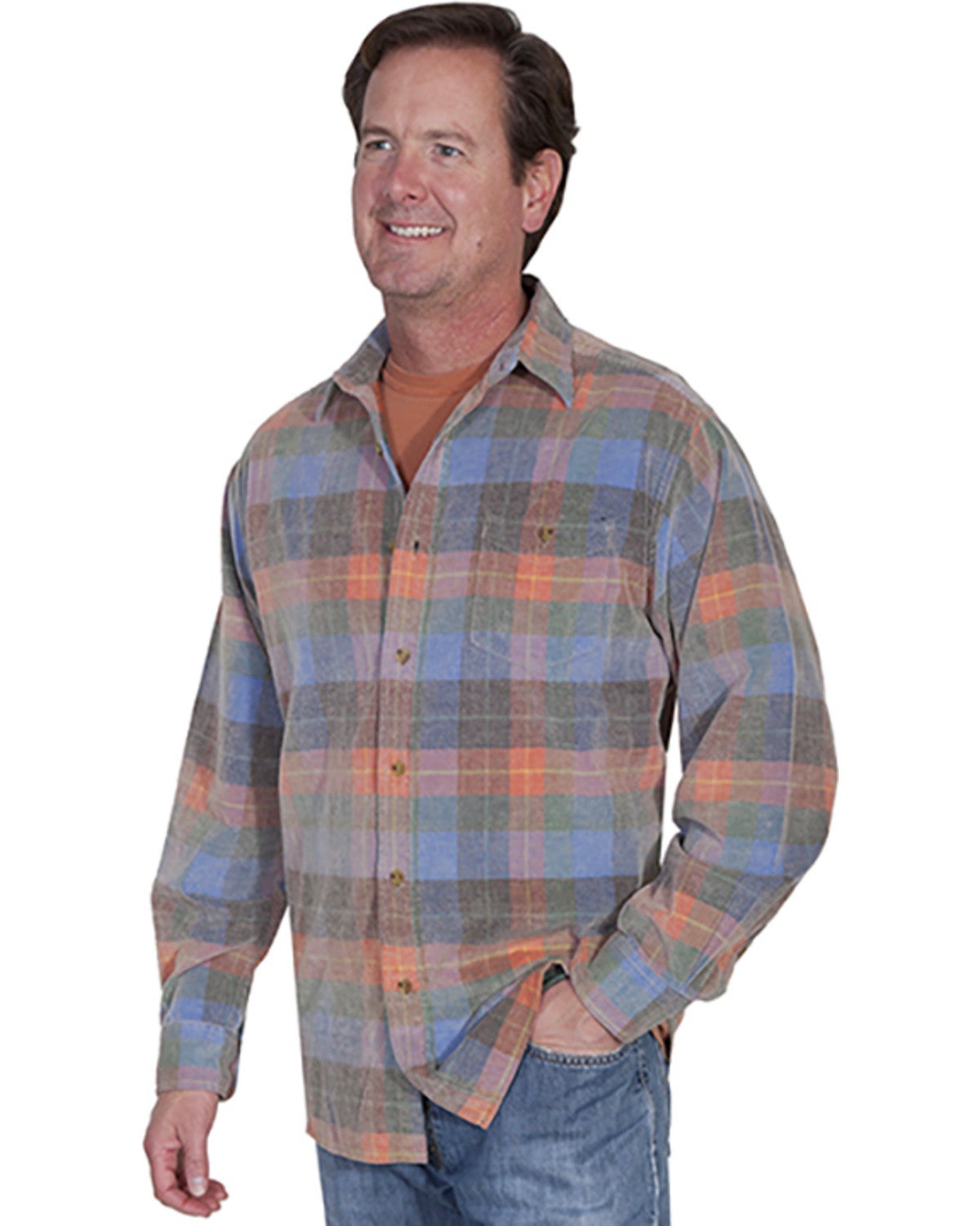 Scully Men's Yard Dye Corduroy Plaid Long Sleeve Western Shirt Sheplers