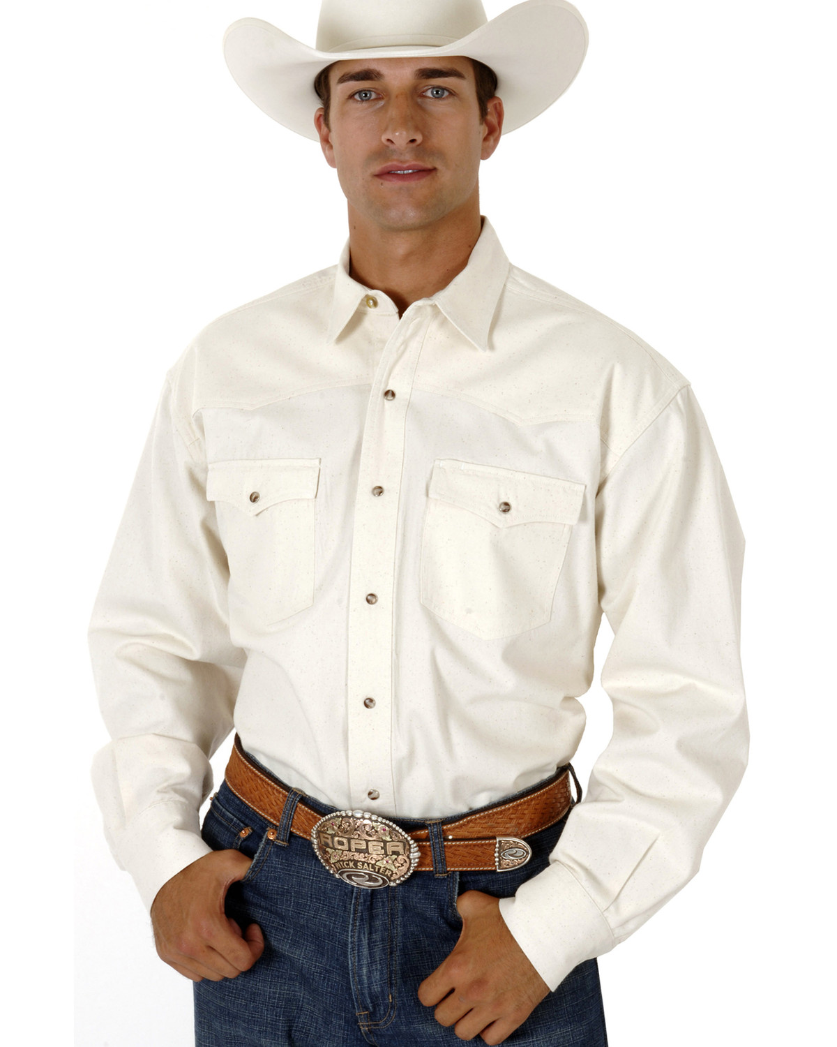 White Denim Long Sleeve Western Shirt 