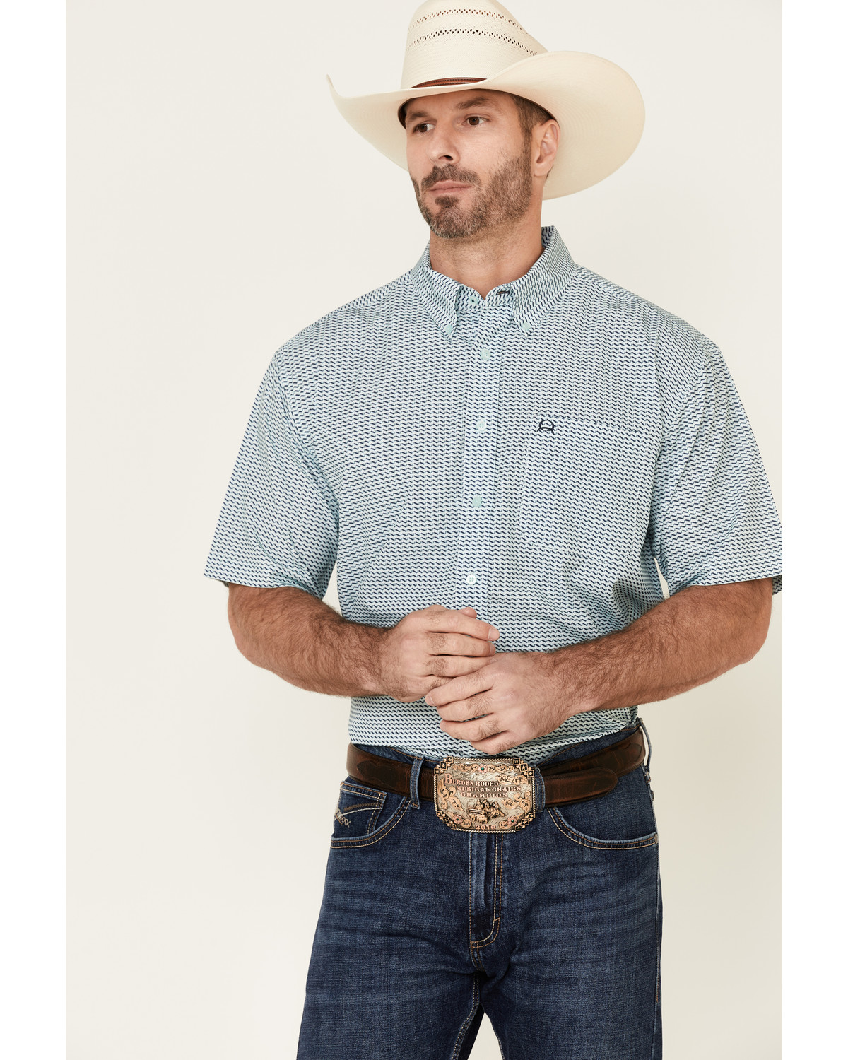 Cinch Men's Arena Flex Mint Geo Print Short Sleeve Western Shirt | Sheplers