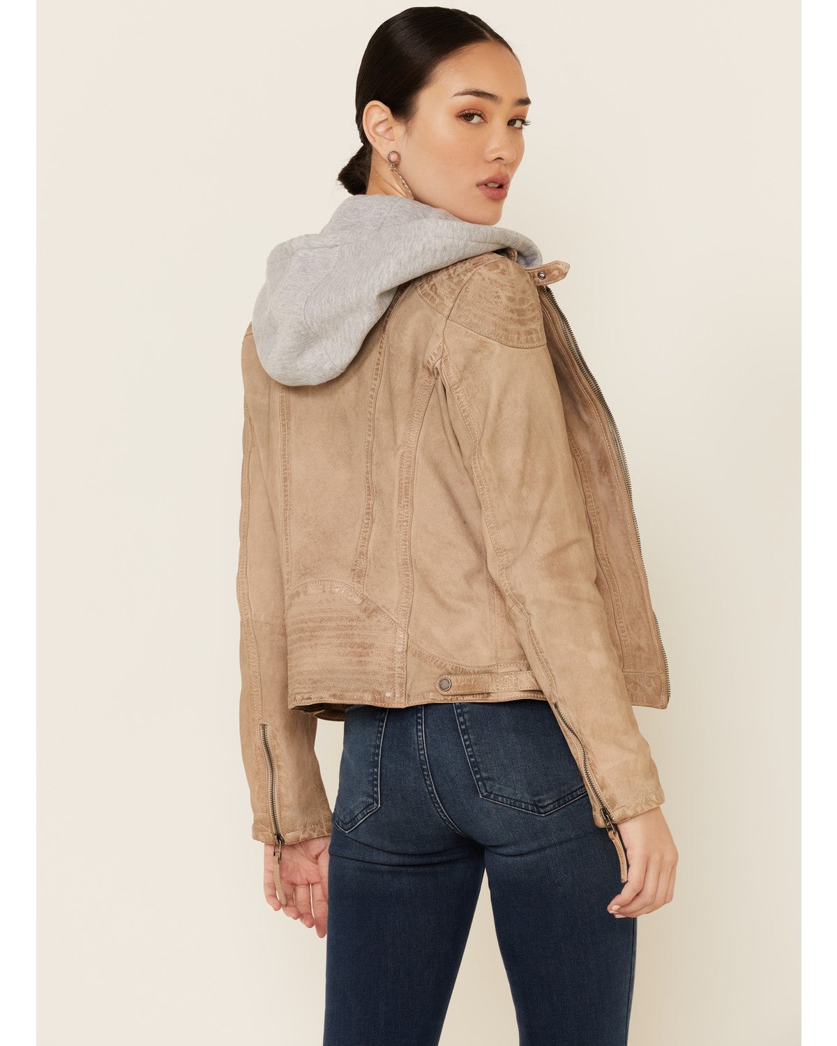 Mauritius Leather Women's Taupe Casha ZipFront Hooded Jacket Sheplers